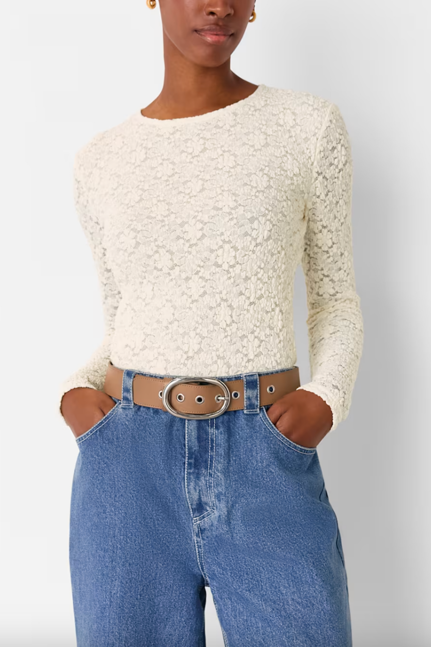 Ivory Jersey Lace Long Sleeve Top