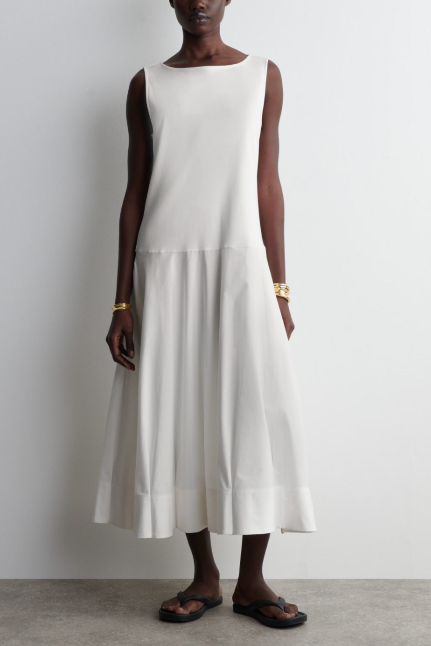 Boat-Neck Cotton A-line Midi Dress