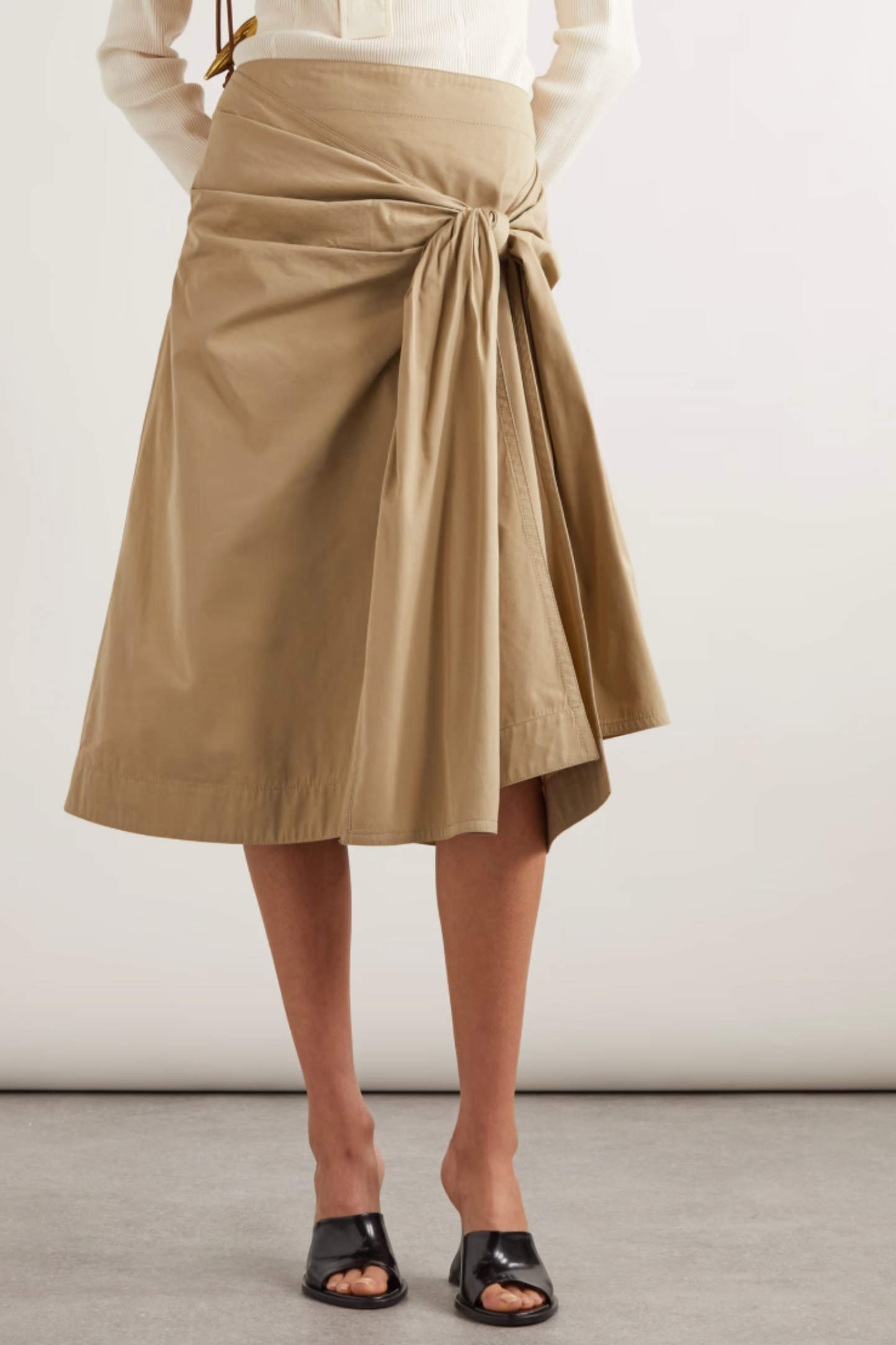Knotted Cotton-blend Midi Skirt