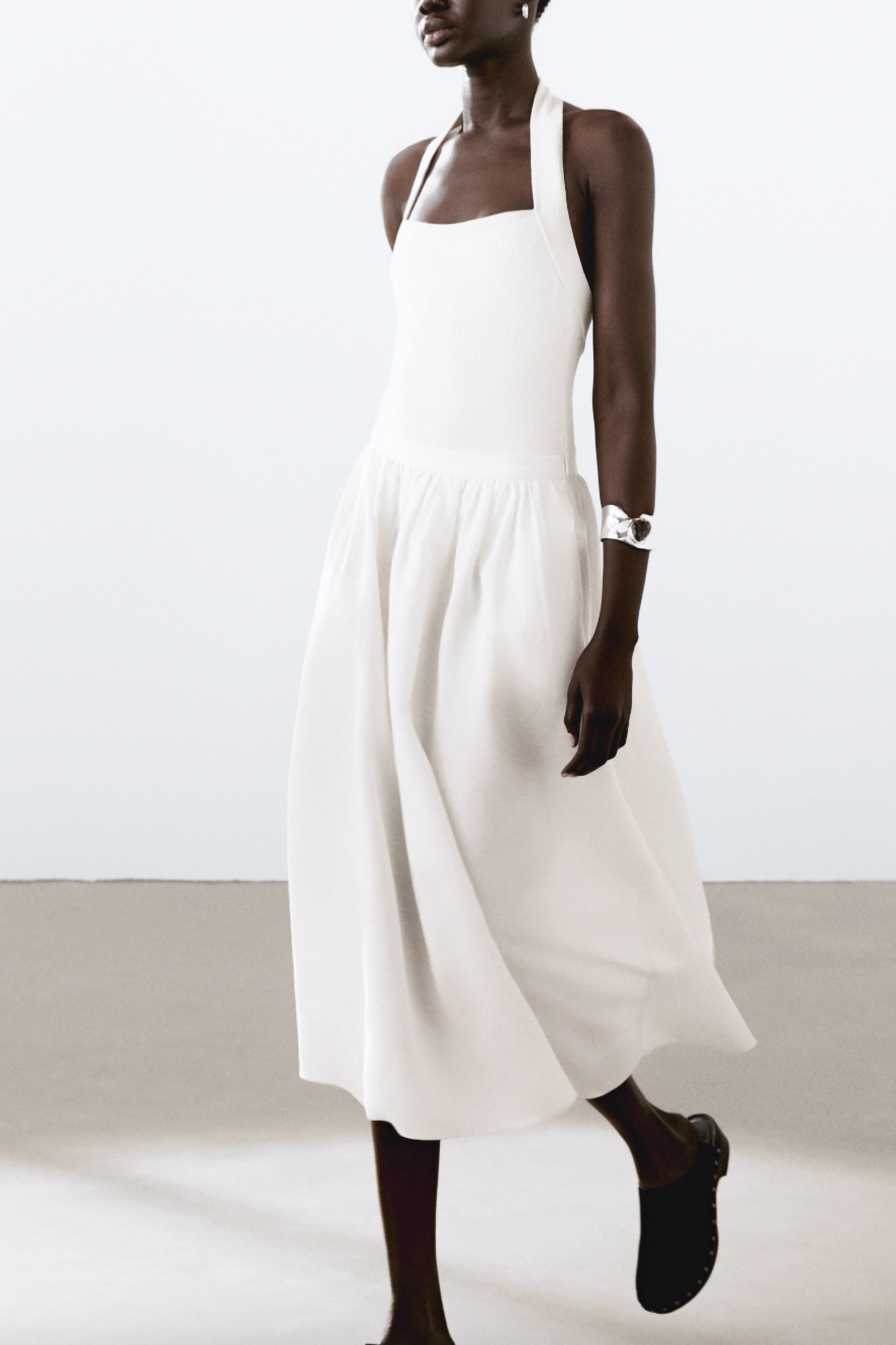 Flounce Linen Blend Midi Skirt