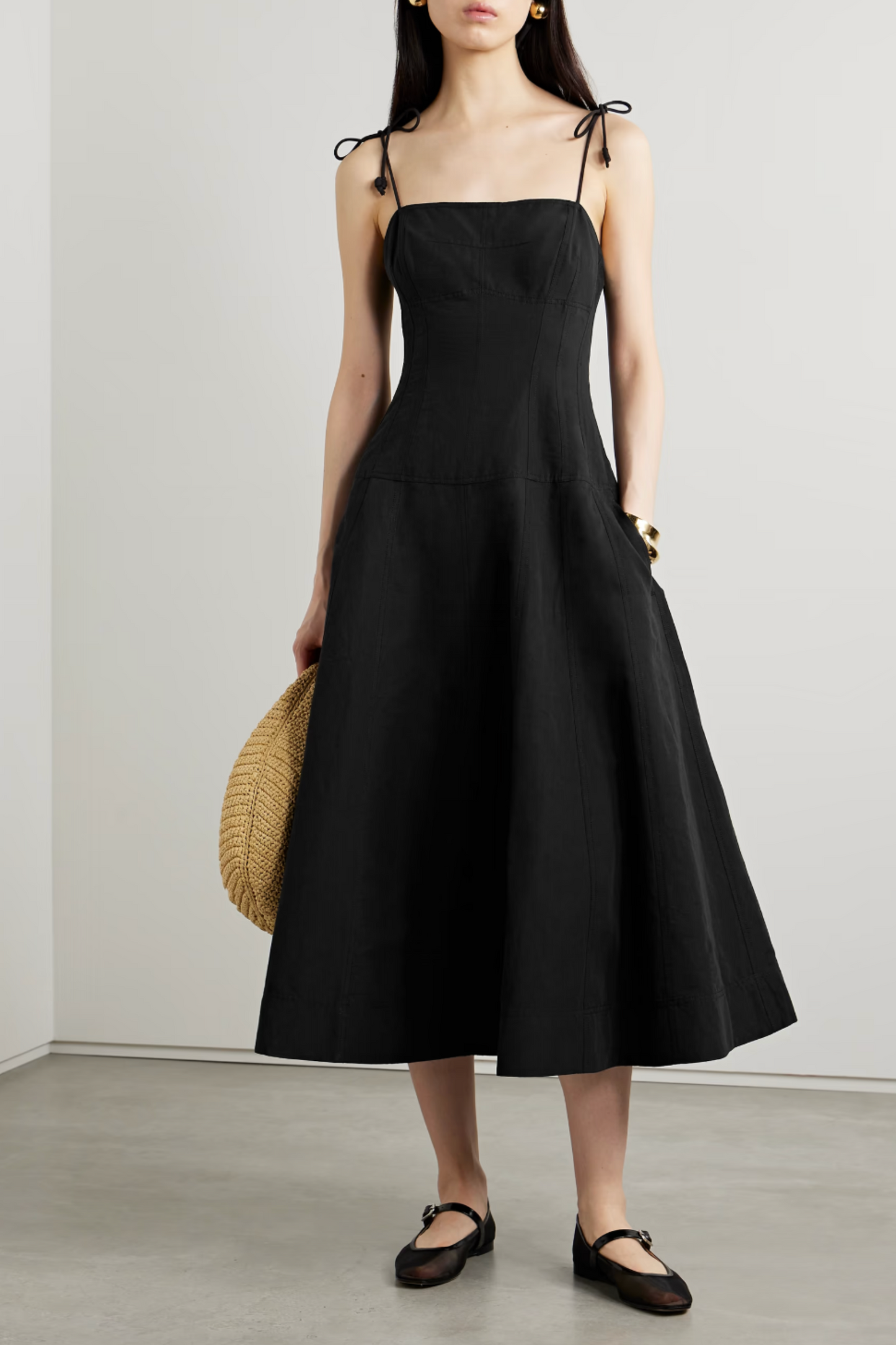 Batista Cotton, Linen and Silk-blend Poplin Midi Dress