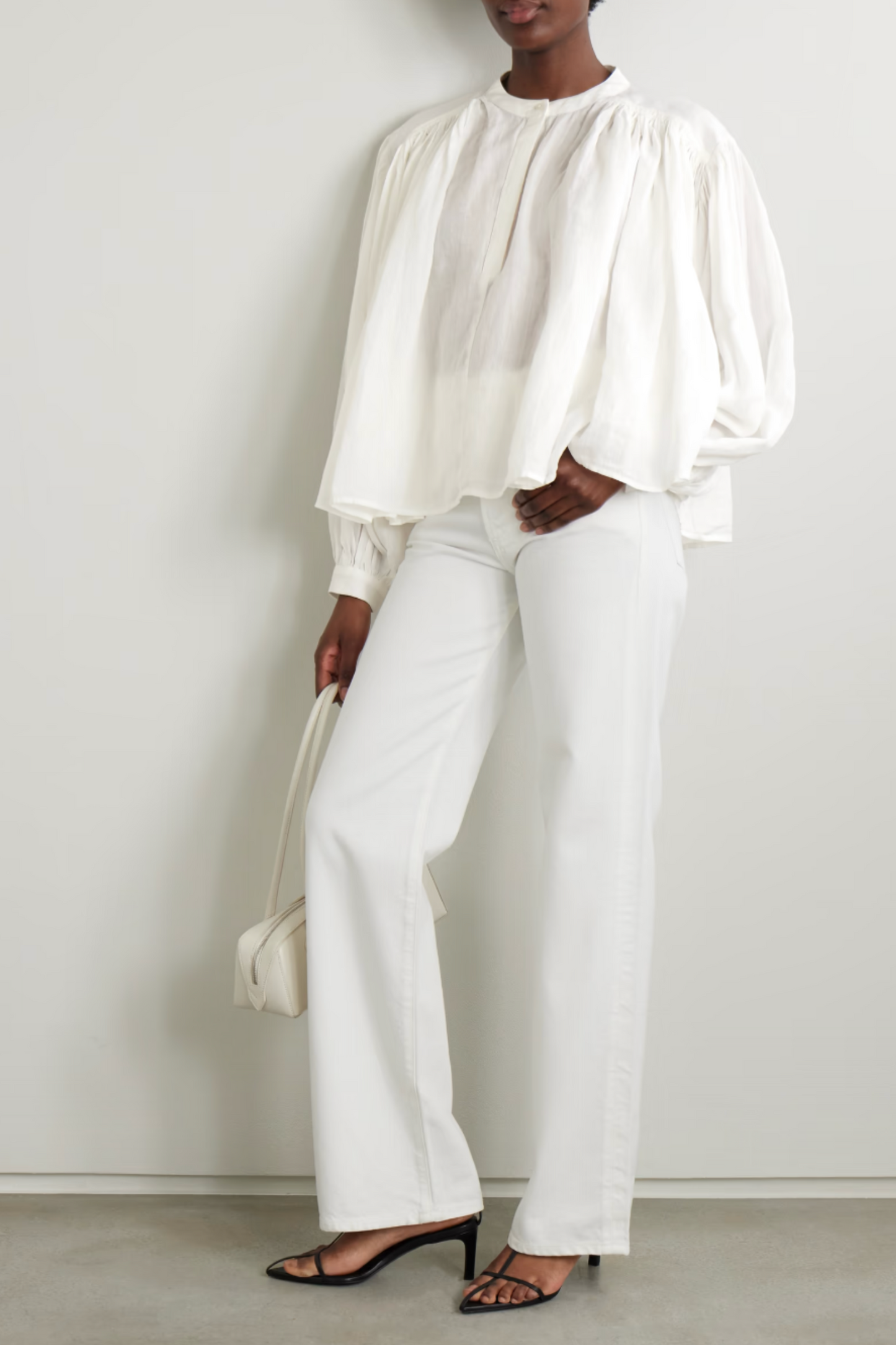 Gathered Ramie-Voile Blouse