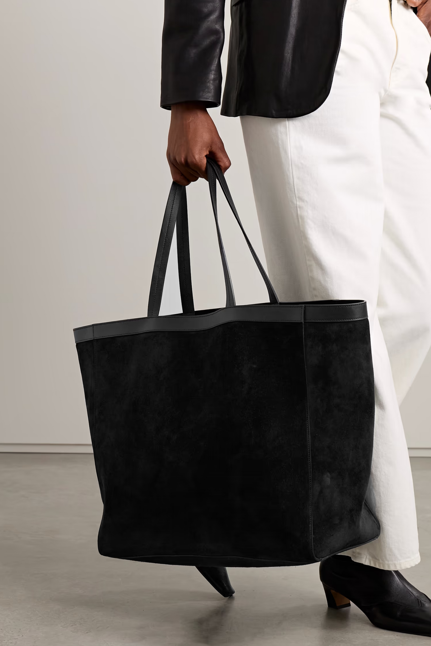 Loren Leather-Trimmed Suede Tote