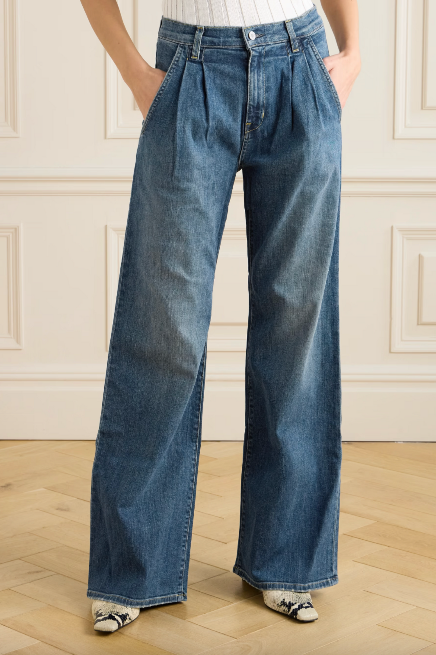 Flora Pleated High-rise Wide-leg Jeans