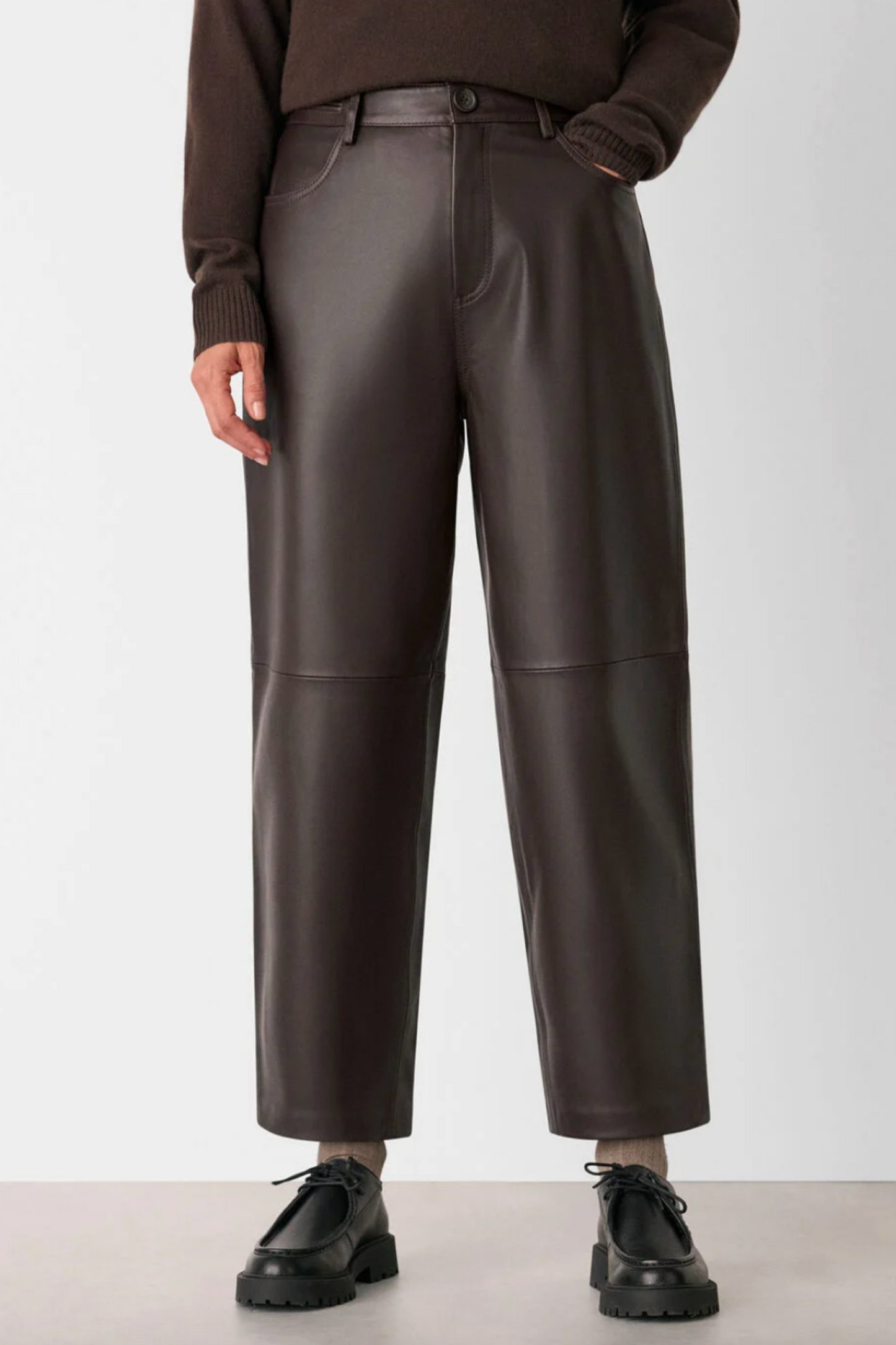 Brown Leather Barrel Leg Trouser