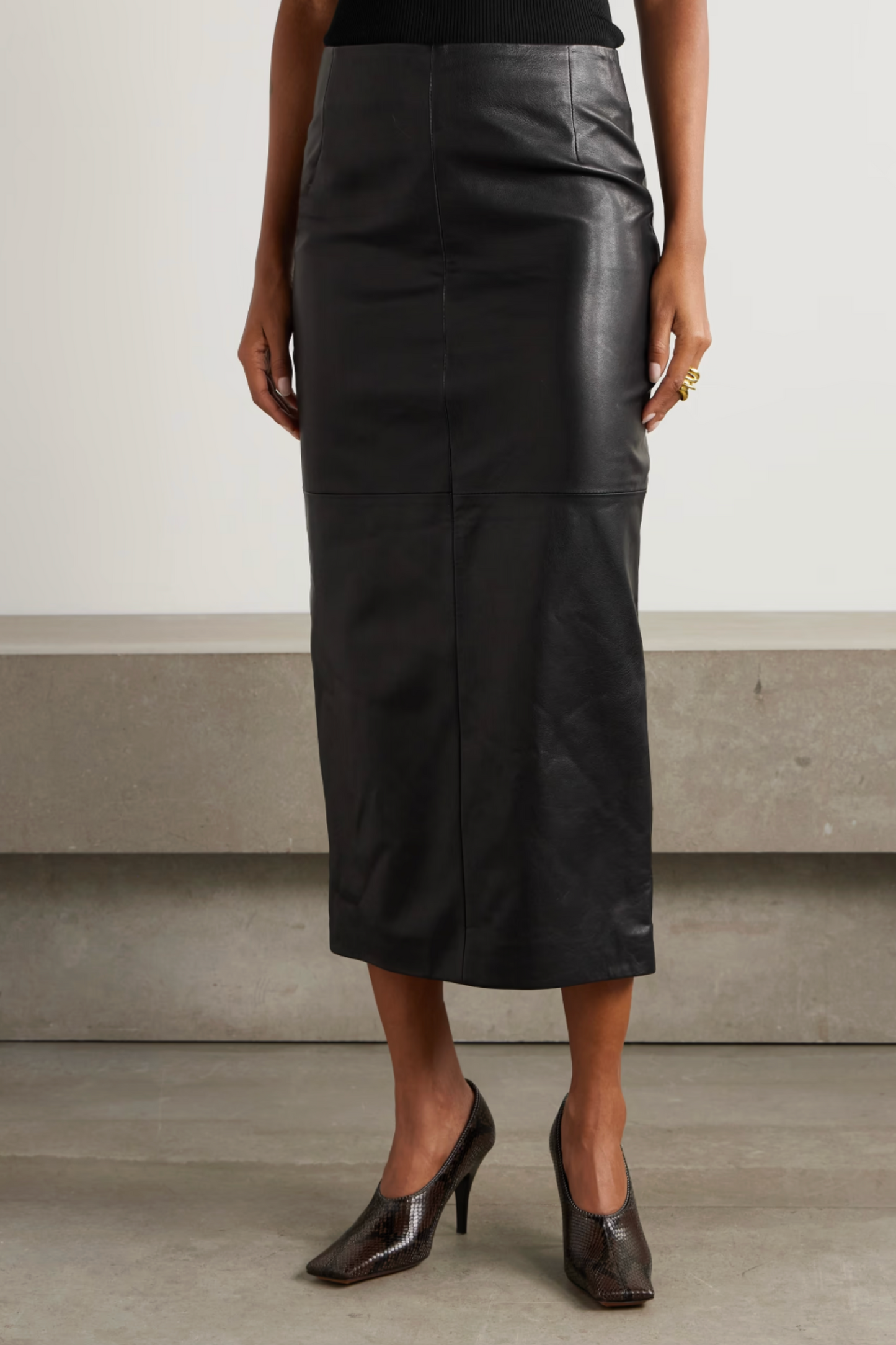 Elisse Paneled Leather Midi Skirt