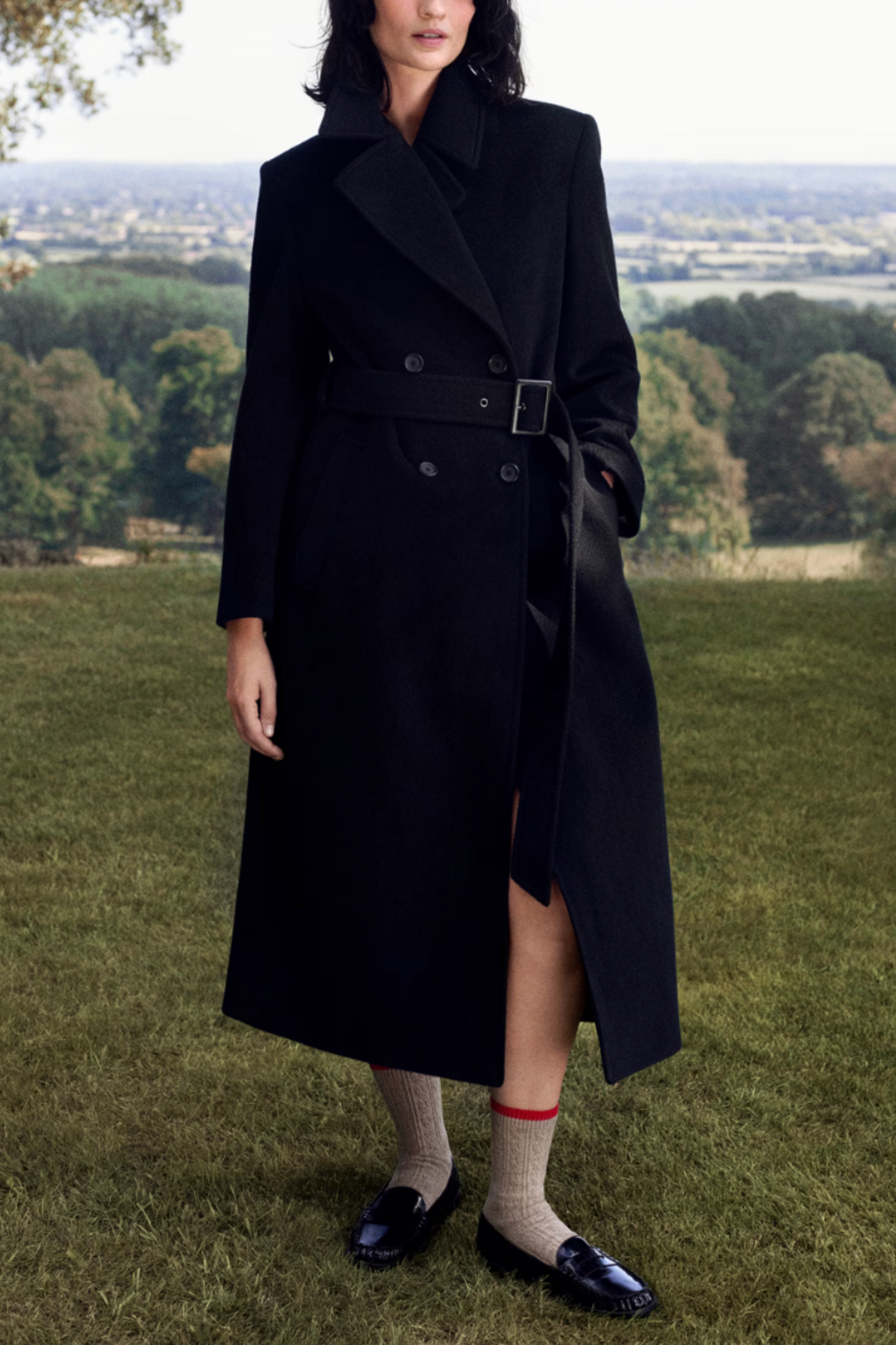 Pure Wool Belted Double Breasted Coat