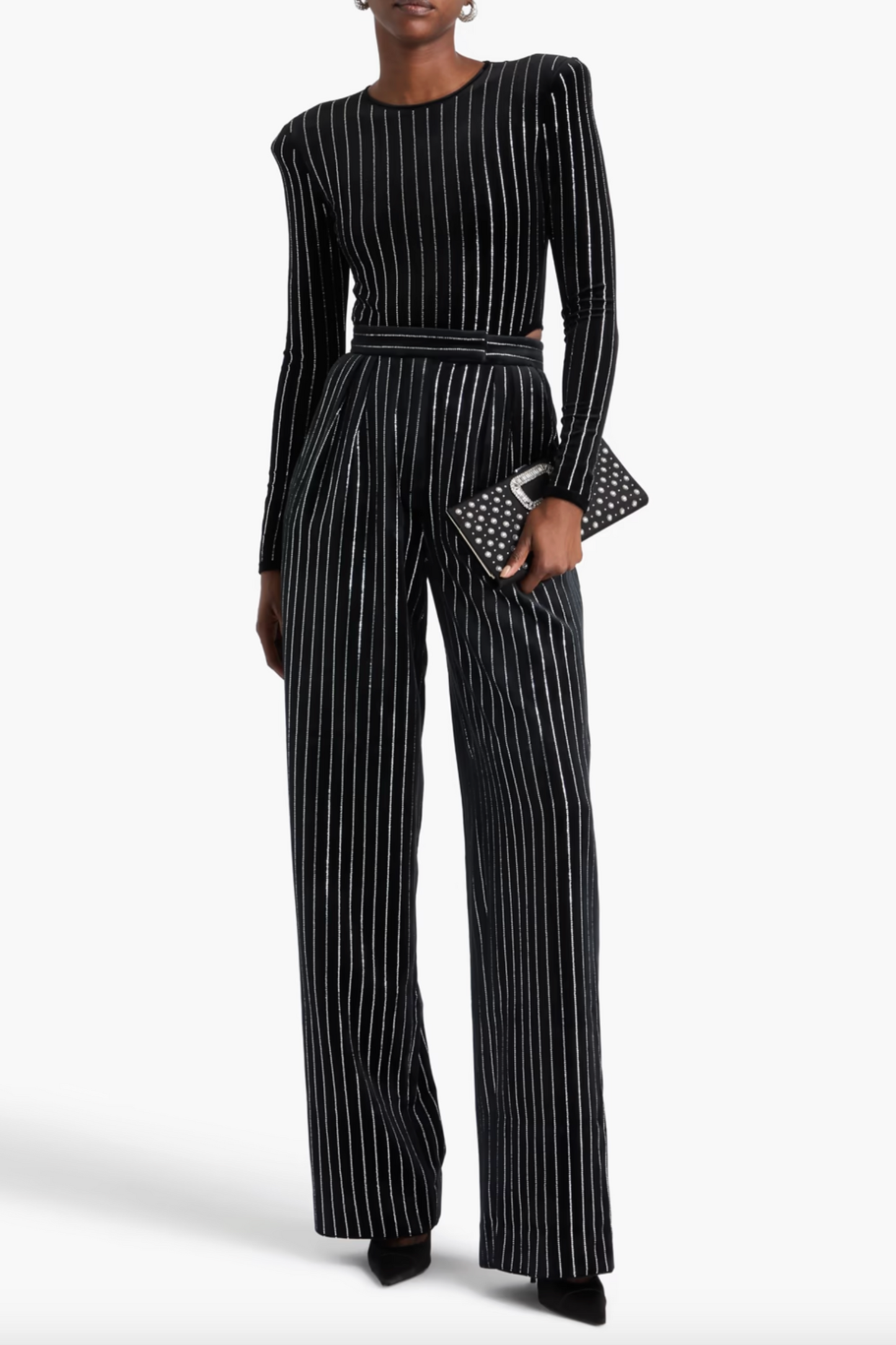 Pleated Crystal-embellished Velvet Wide-leg Pants
