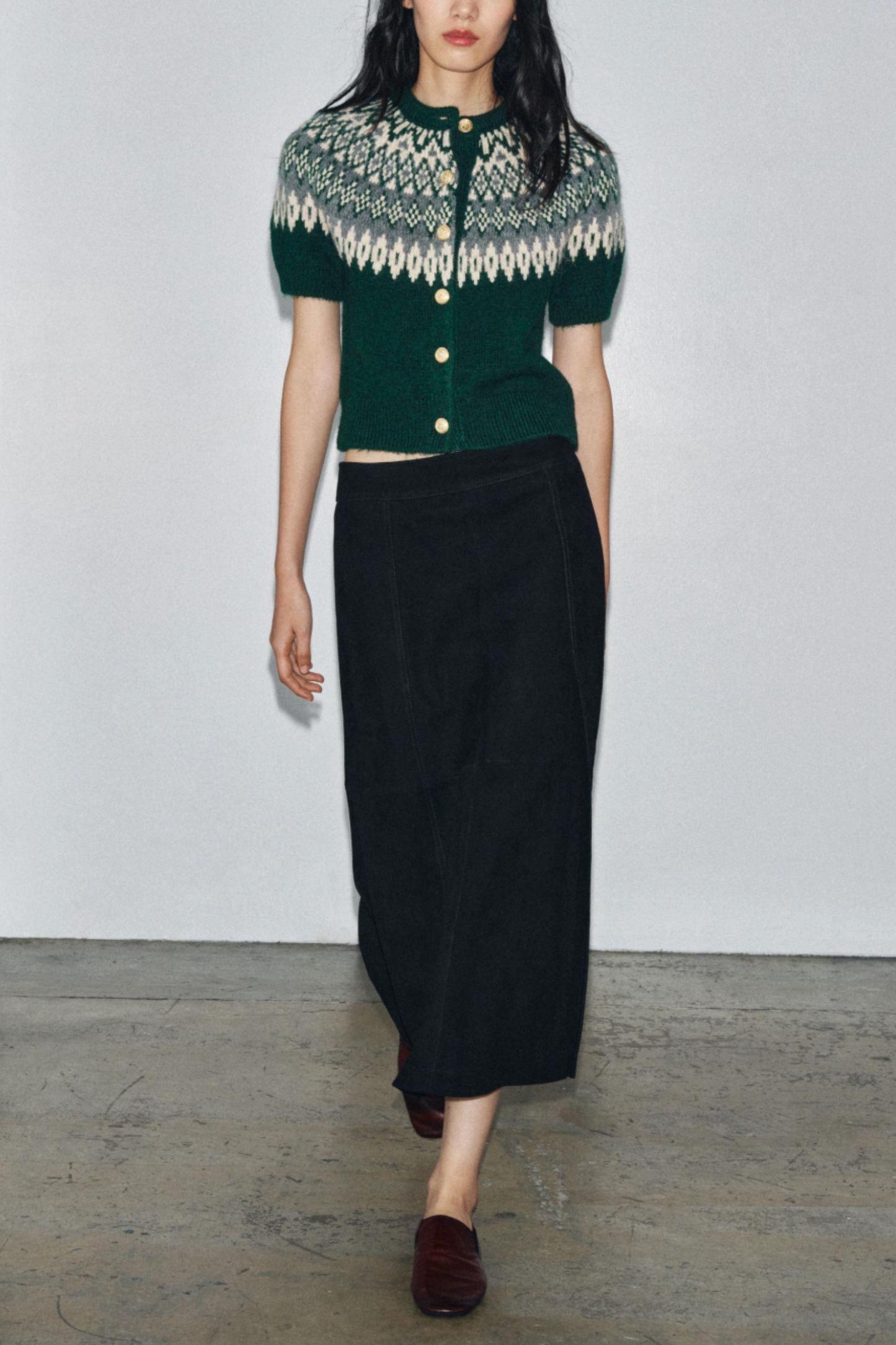 Jacquard Knit Short Sleeve Cardigan