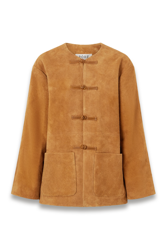 Mandarin Paneled Suede Jacket
