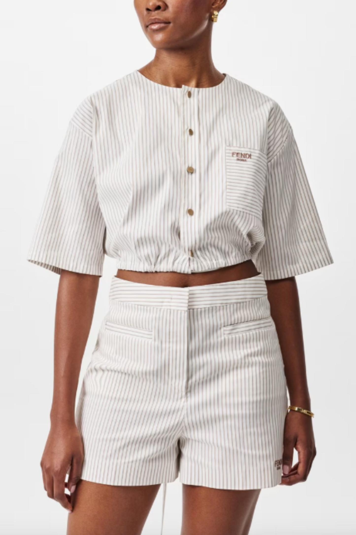 Tied Striped Cropped Shirt