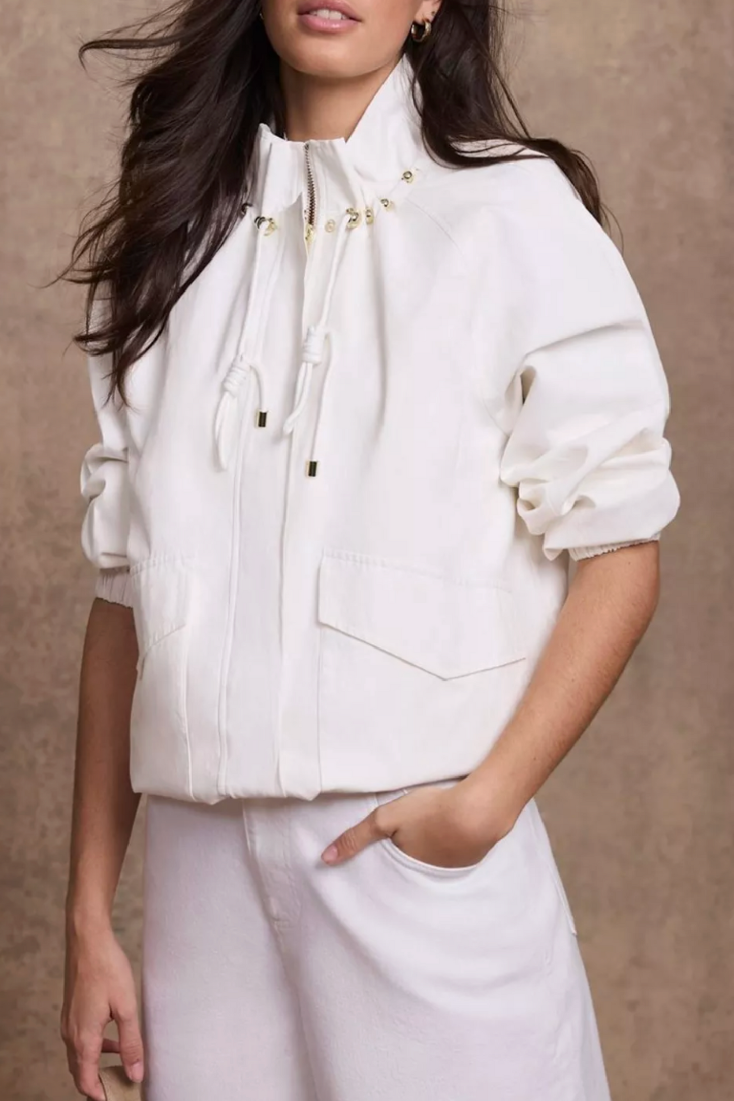 High Neck Technical Jacket, White
