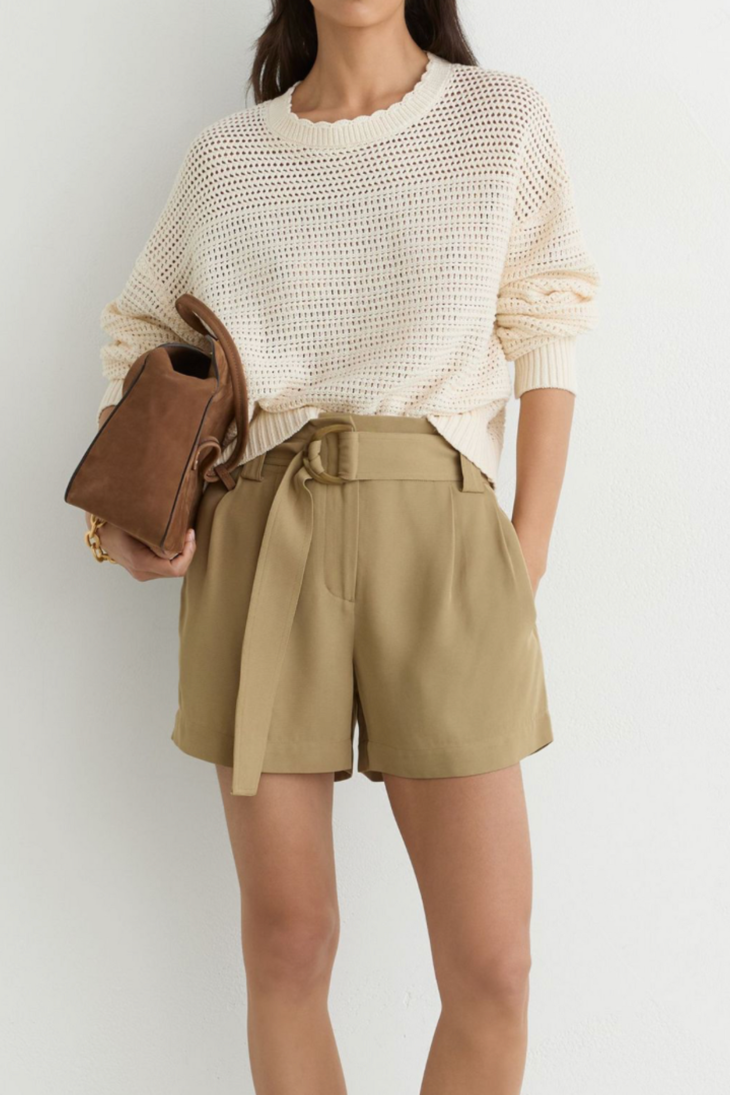 Twill Belted Relaxed Shorts