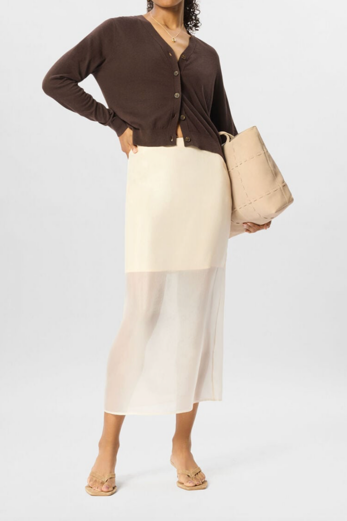 Ivory Organza Column Midi Skirt