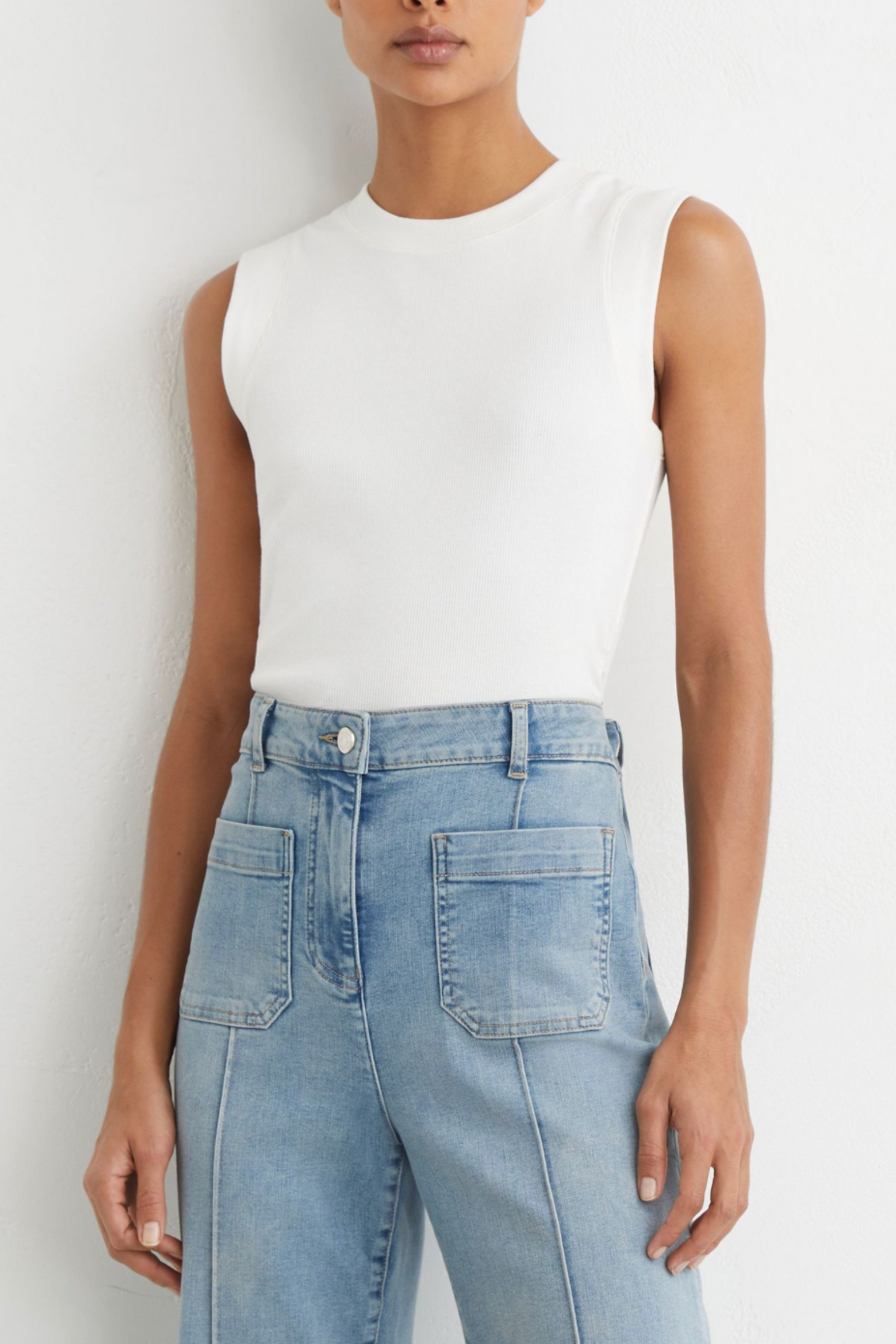 Fine-Rib Ruched Vest Top in White