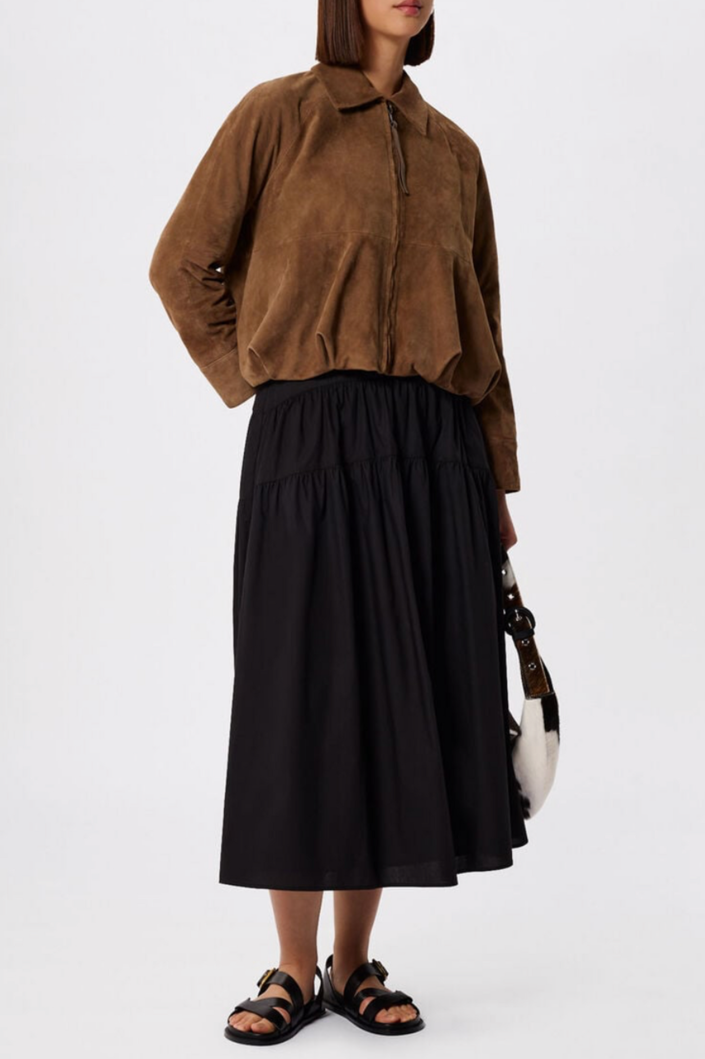 Black Tier Hem Cotton Skirt