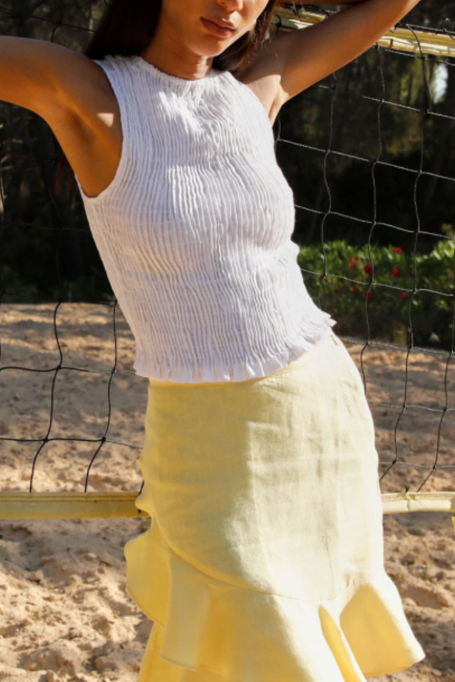 The Aya Smocked Tank Top in white