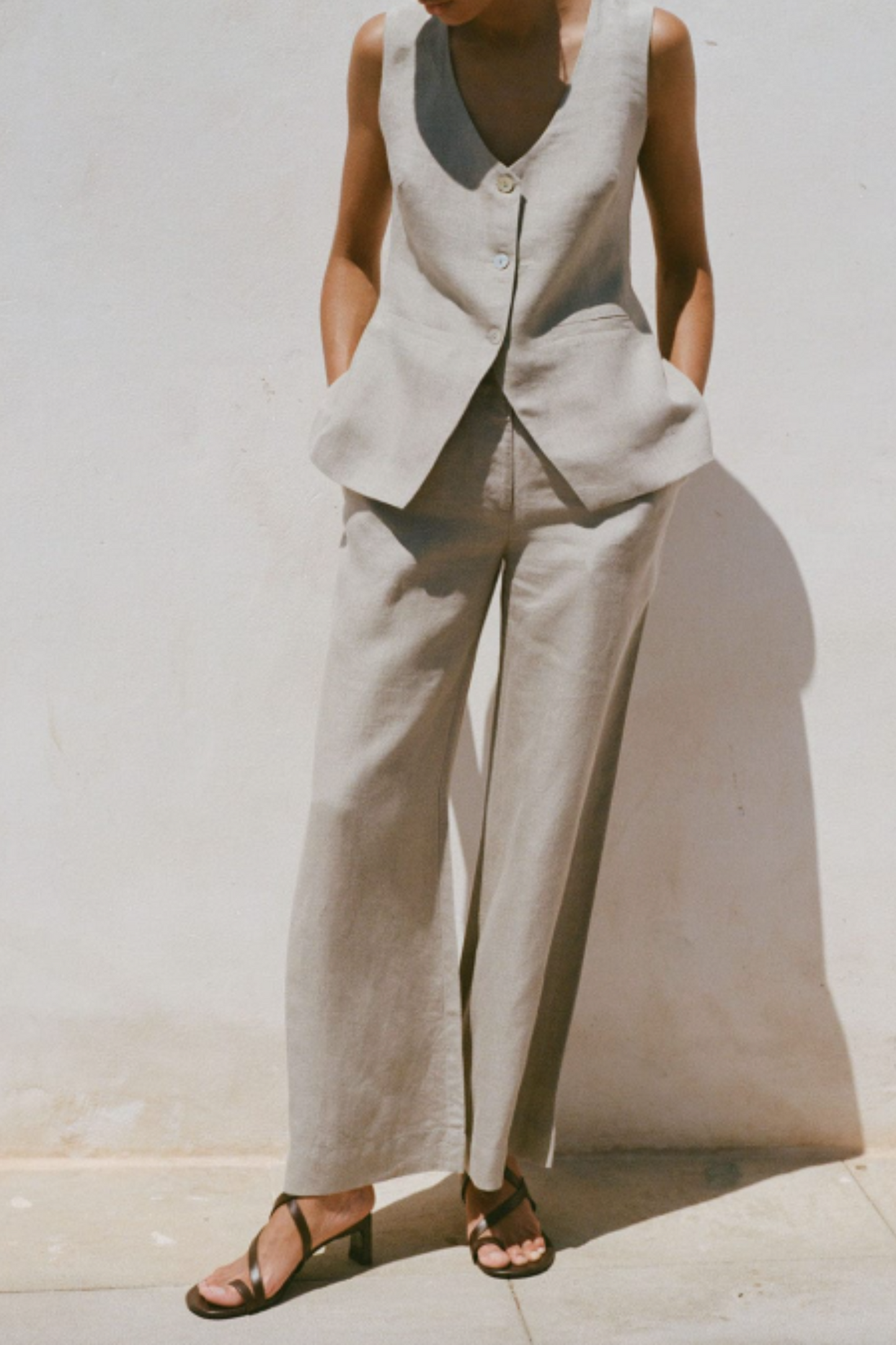 The Rosalie Buttoned Vest in oatmeal