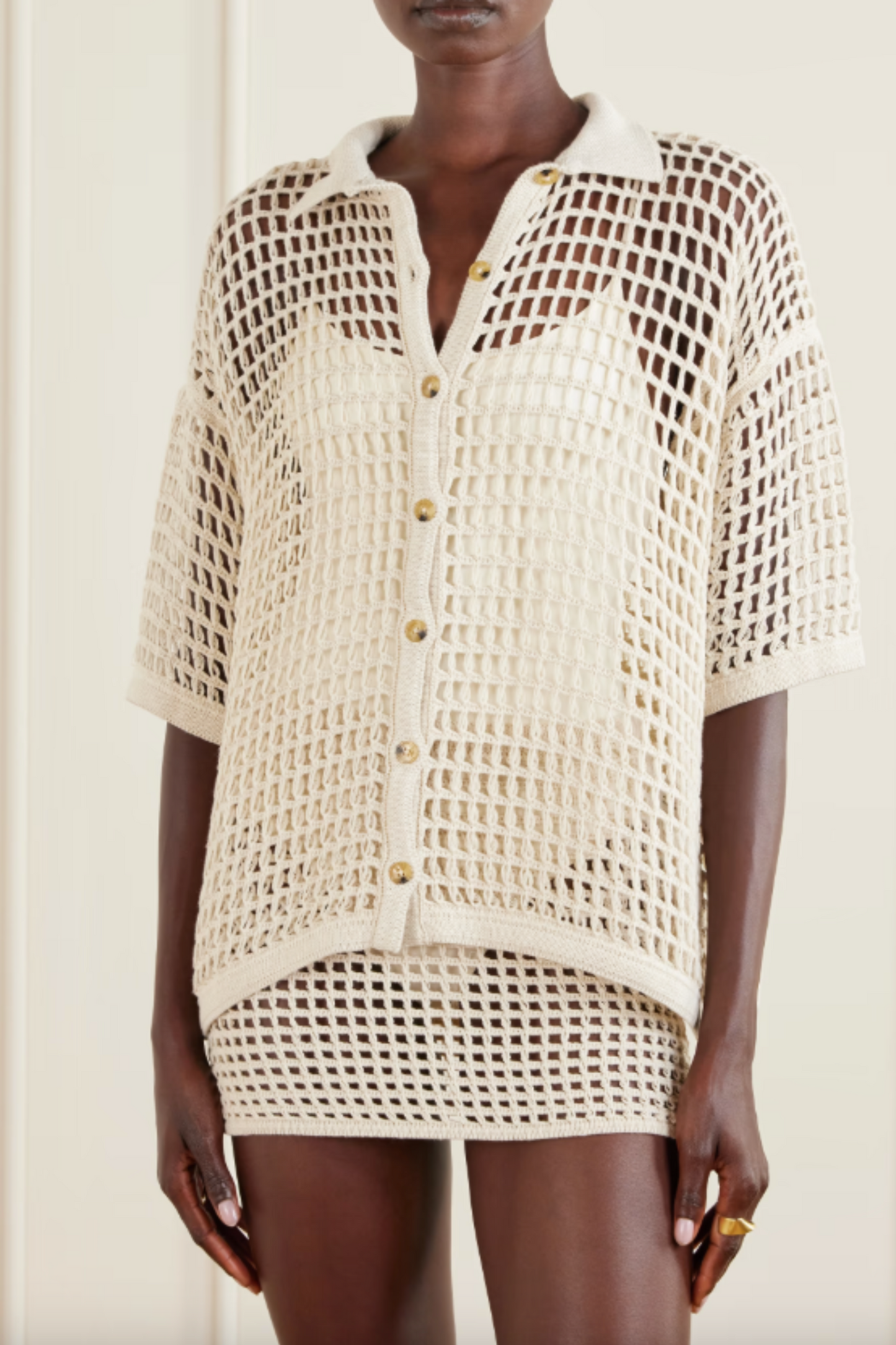 Sheila Open-Knit Cotton-Blend Blouse
