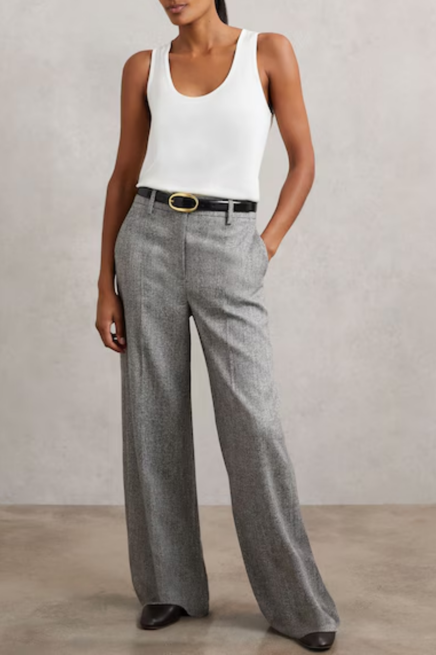 Wide-leg Textured Suit Trousers in Grey