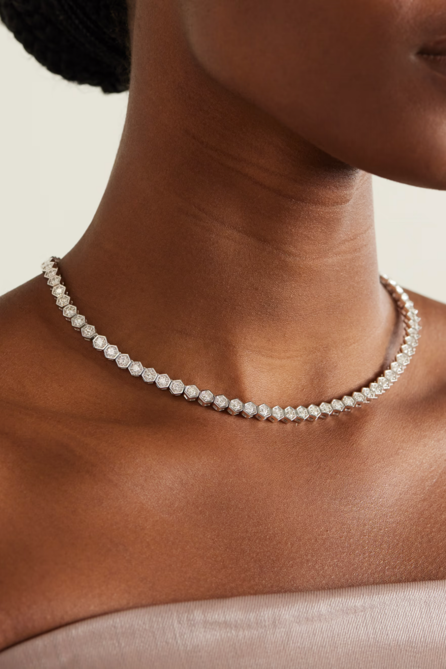 Hexagon Large 18 Karat White Gold Diamond Tennis Necklace