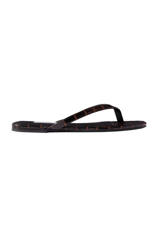 Croc-Effect Leather Flip Flops