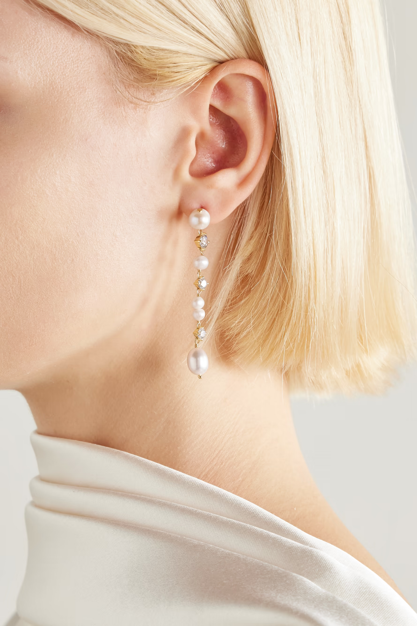 Gold-plated, Faux-pearl and Cubic Zirconia Earrings