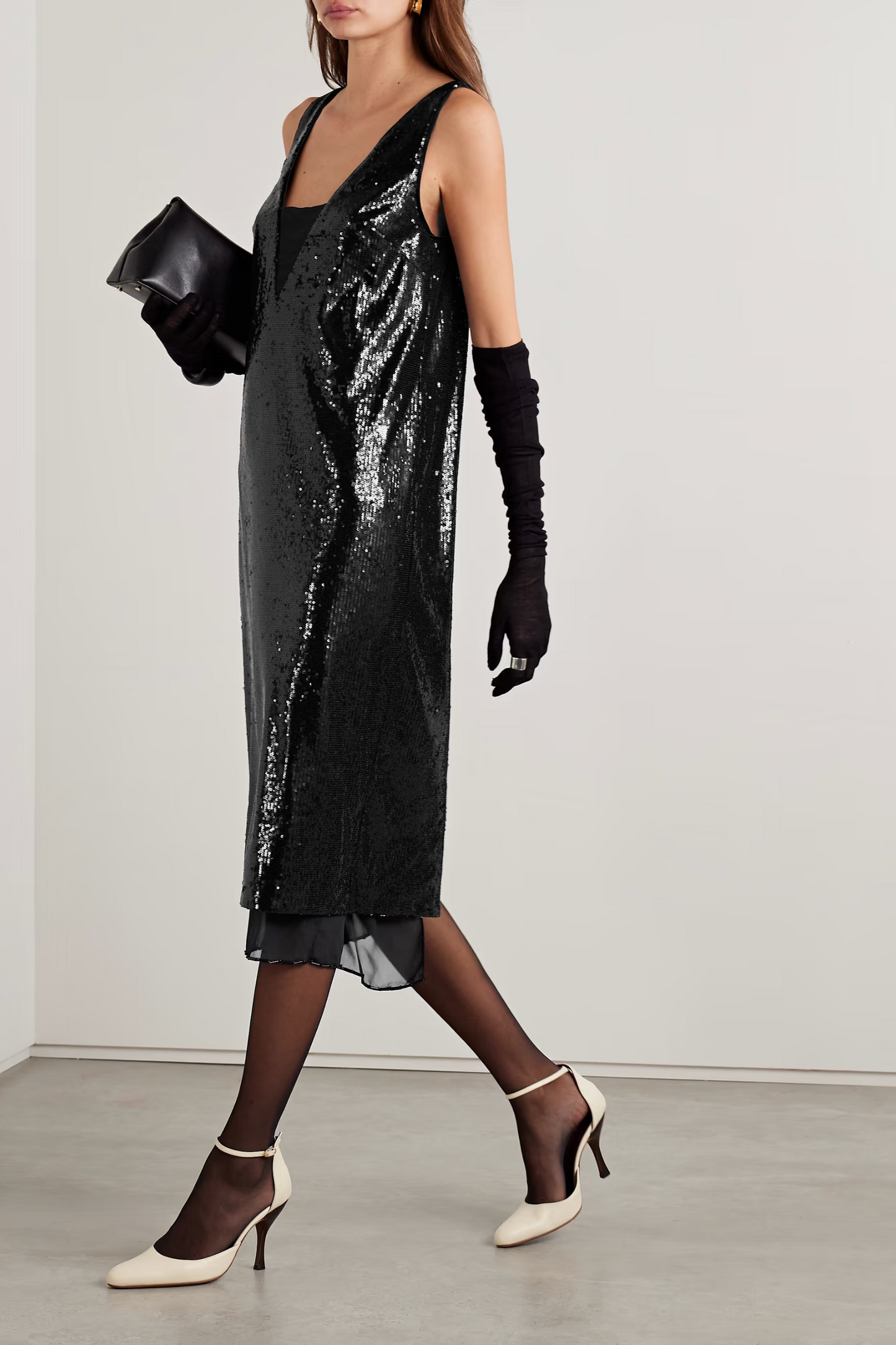 Bead-embellished Sequined Jersey Midi Dress