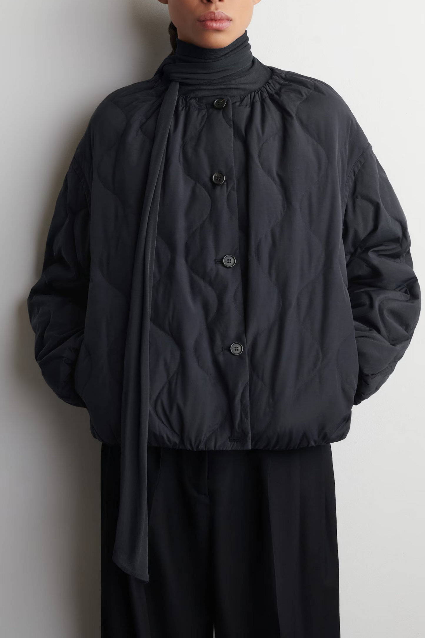 Gathered Quilted Down Jacket