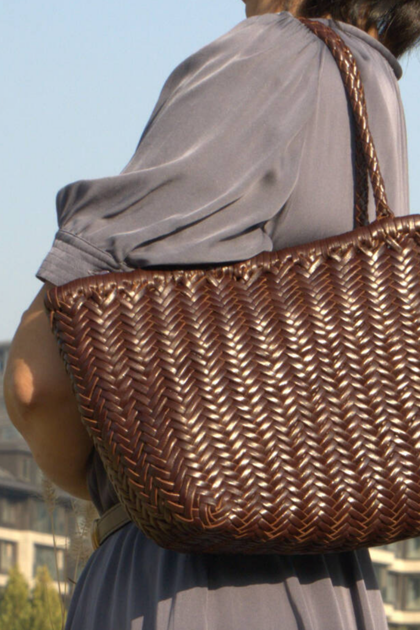 Handmade Woven Leather Tote Shopping Bag