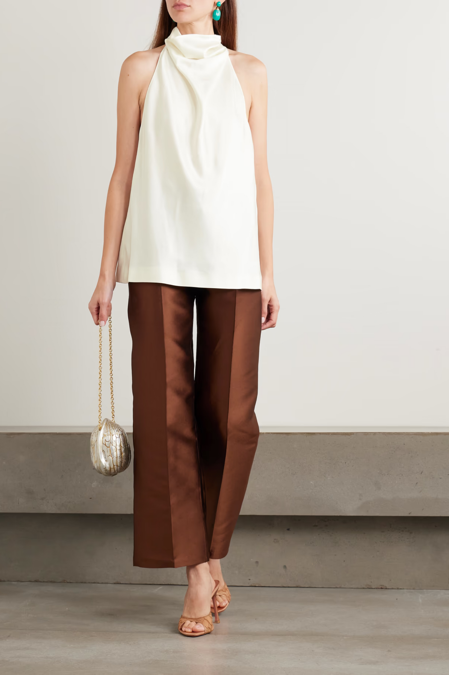 Draped Satin Halterneck Top