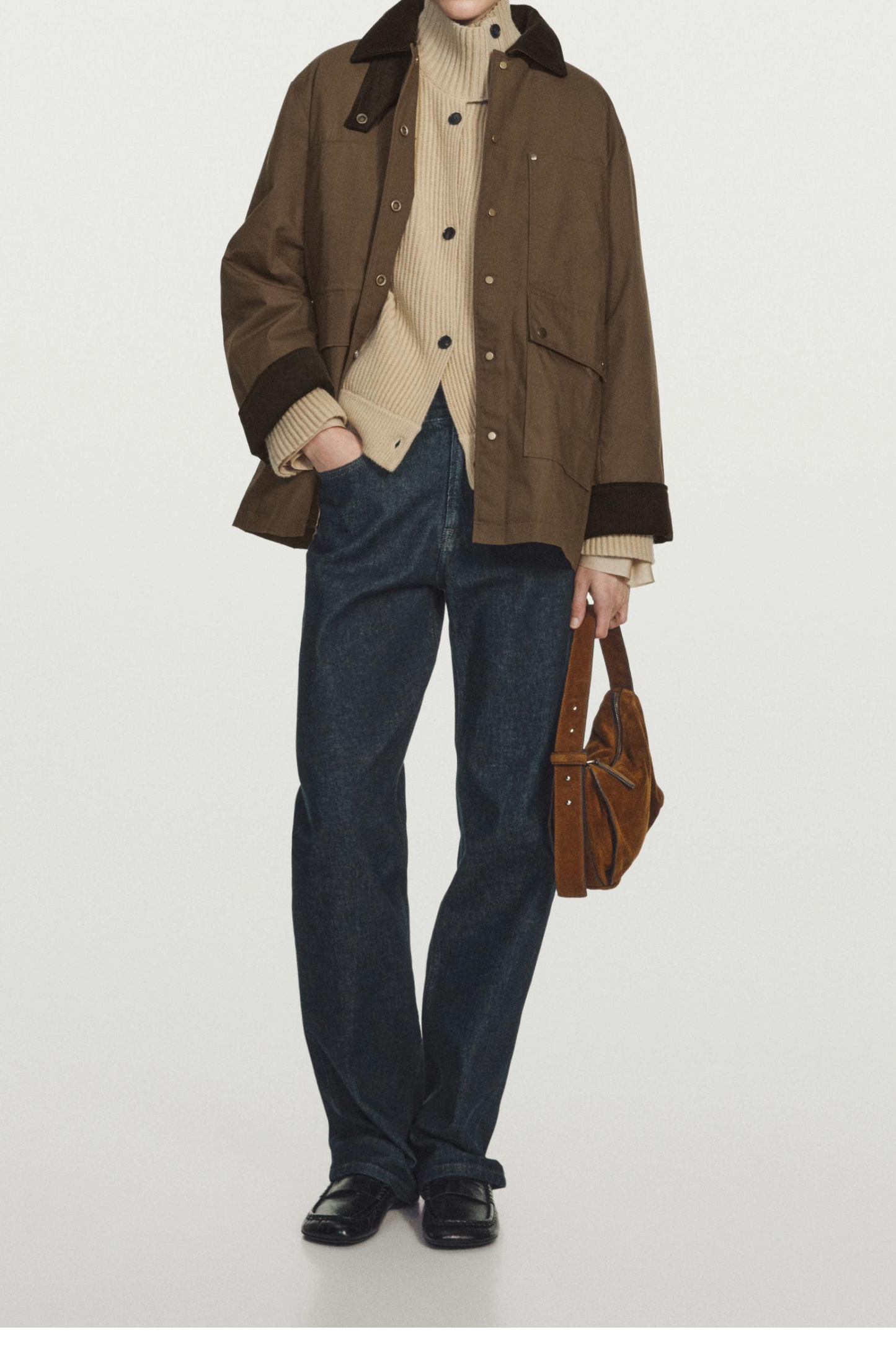 Waxed Parka with Corduroy Detail