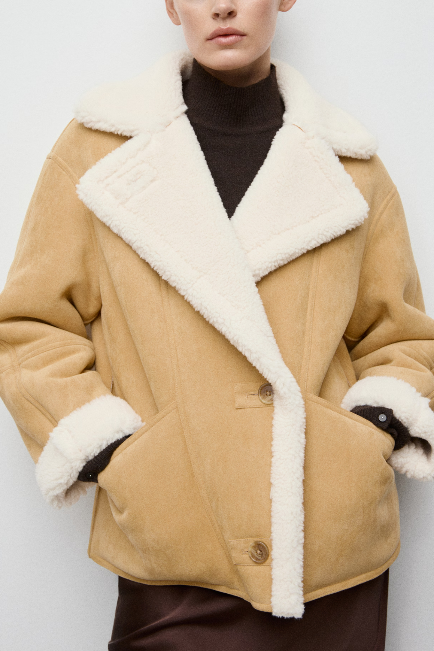 Suede-effect Jacket with Shearling Collar