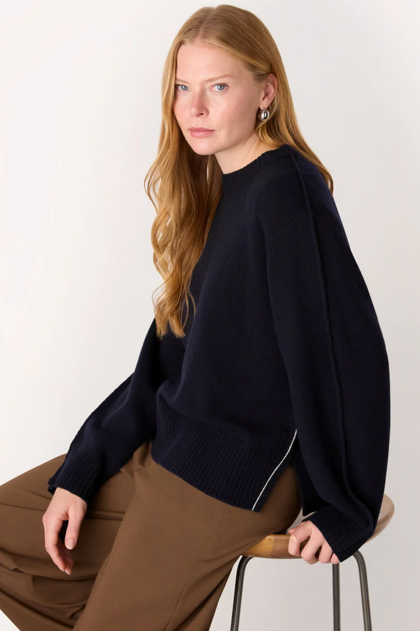 Navy Side-stripe-detail Wool Knit
