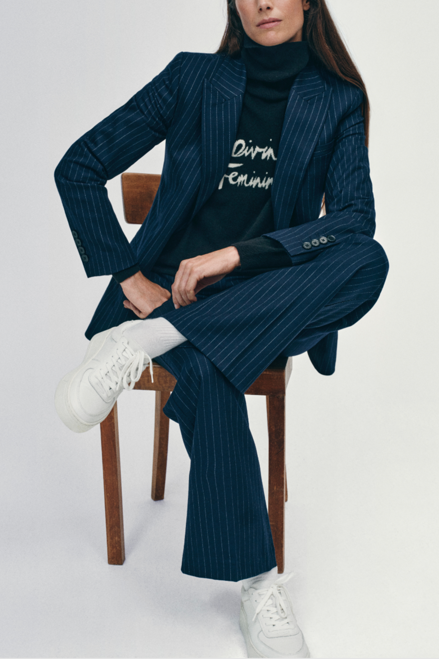 Wool-Blend Pinstripe Navy Blazer and Trousers