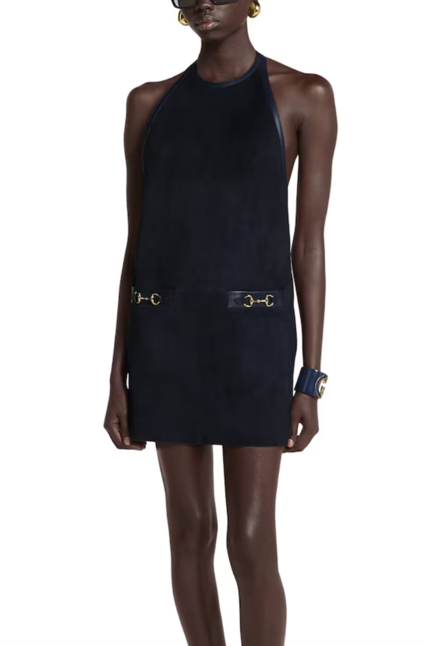 Suede Halterneck Dress with Horsebit