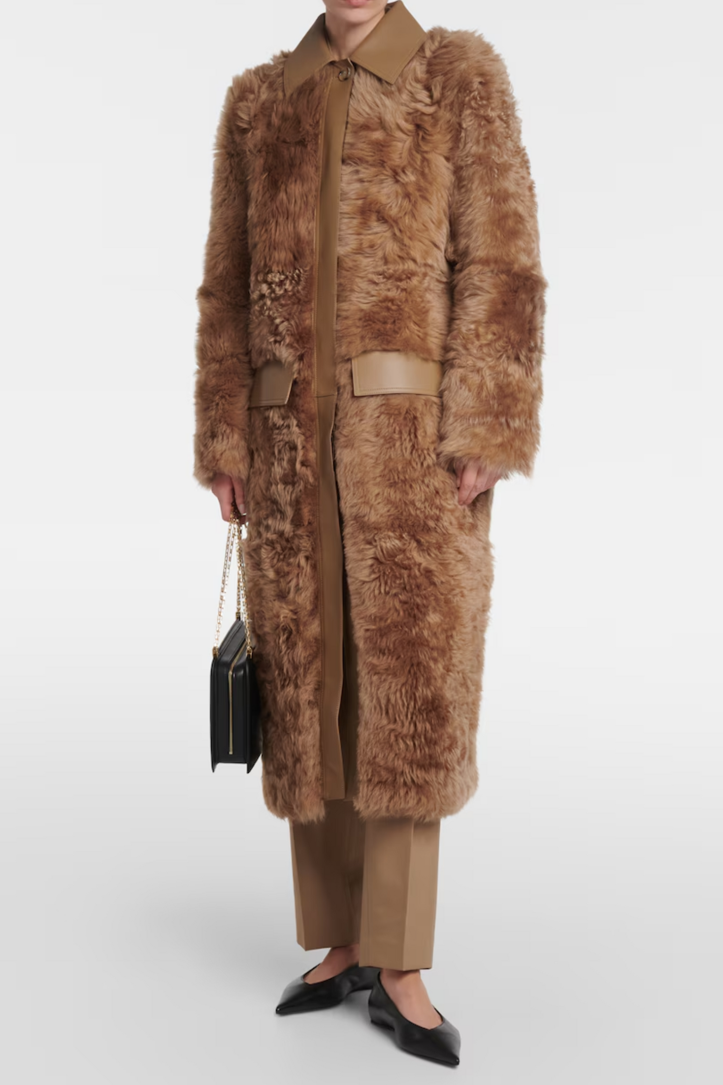 Leather-trimmed Shearling Coat