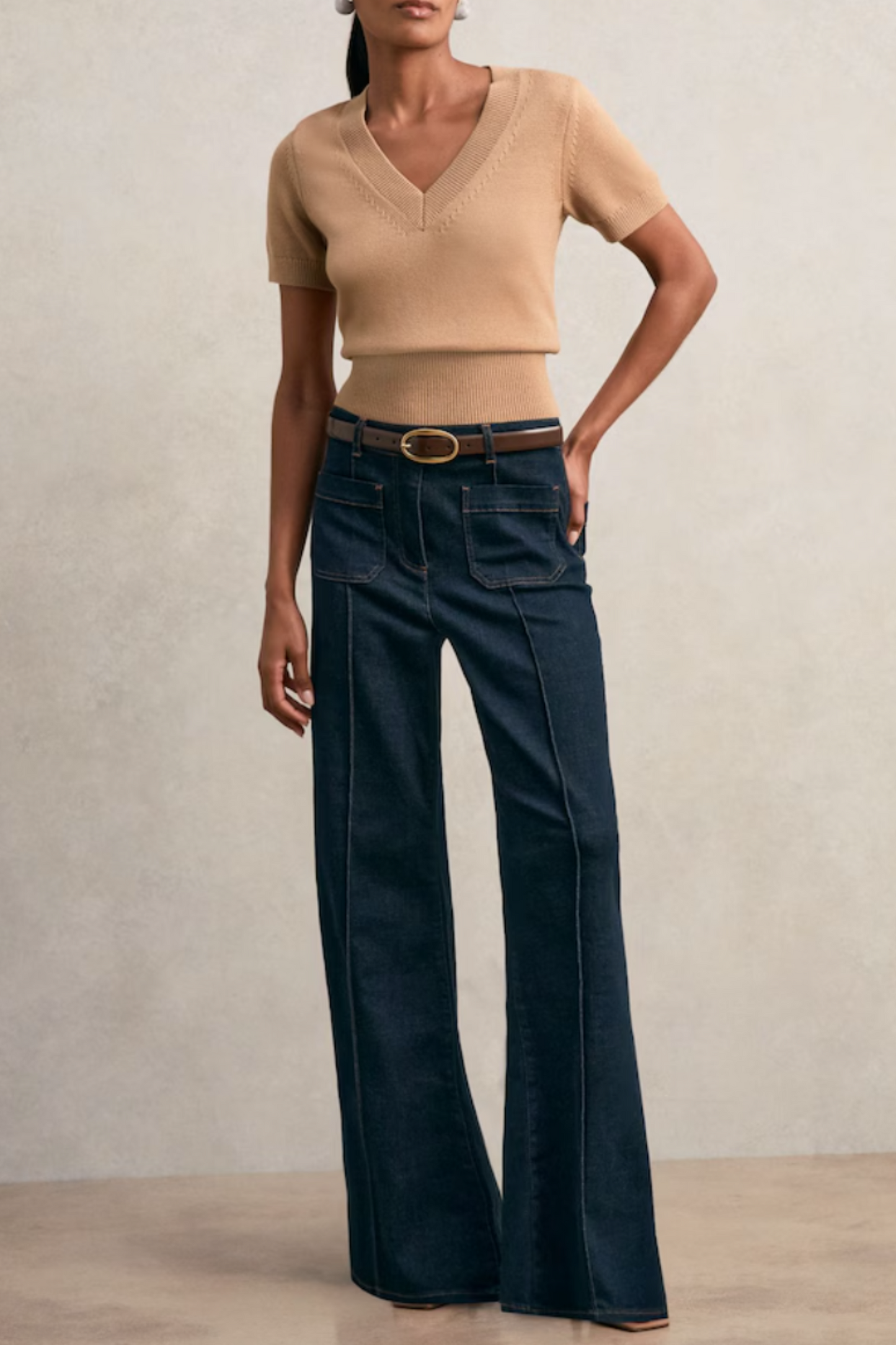 Valerie Cotton-Wool Knit V-Neck Top