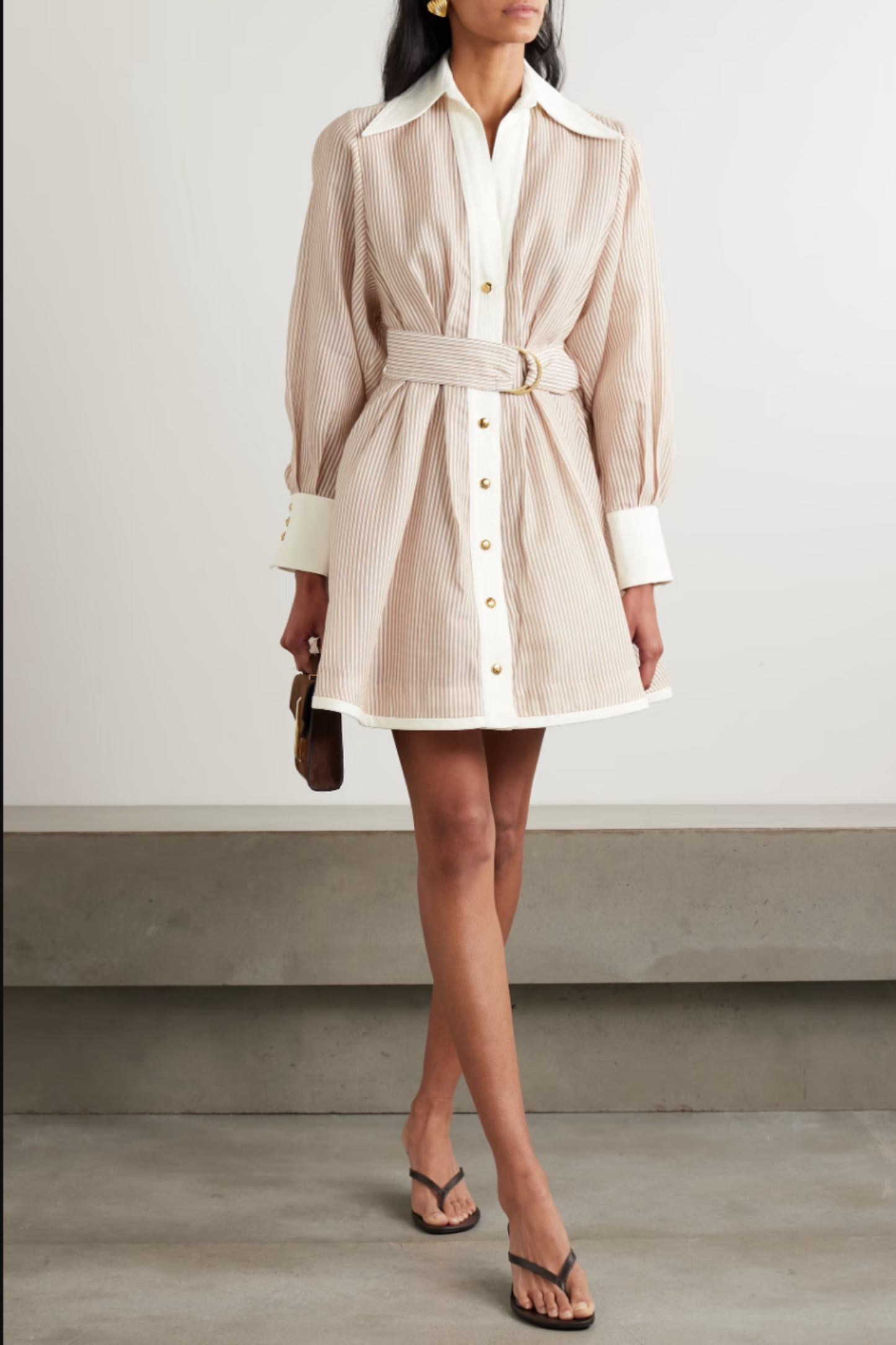 Belted Striped Cotton And Silk-Blend Midi Dress