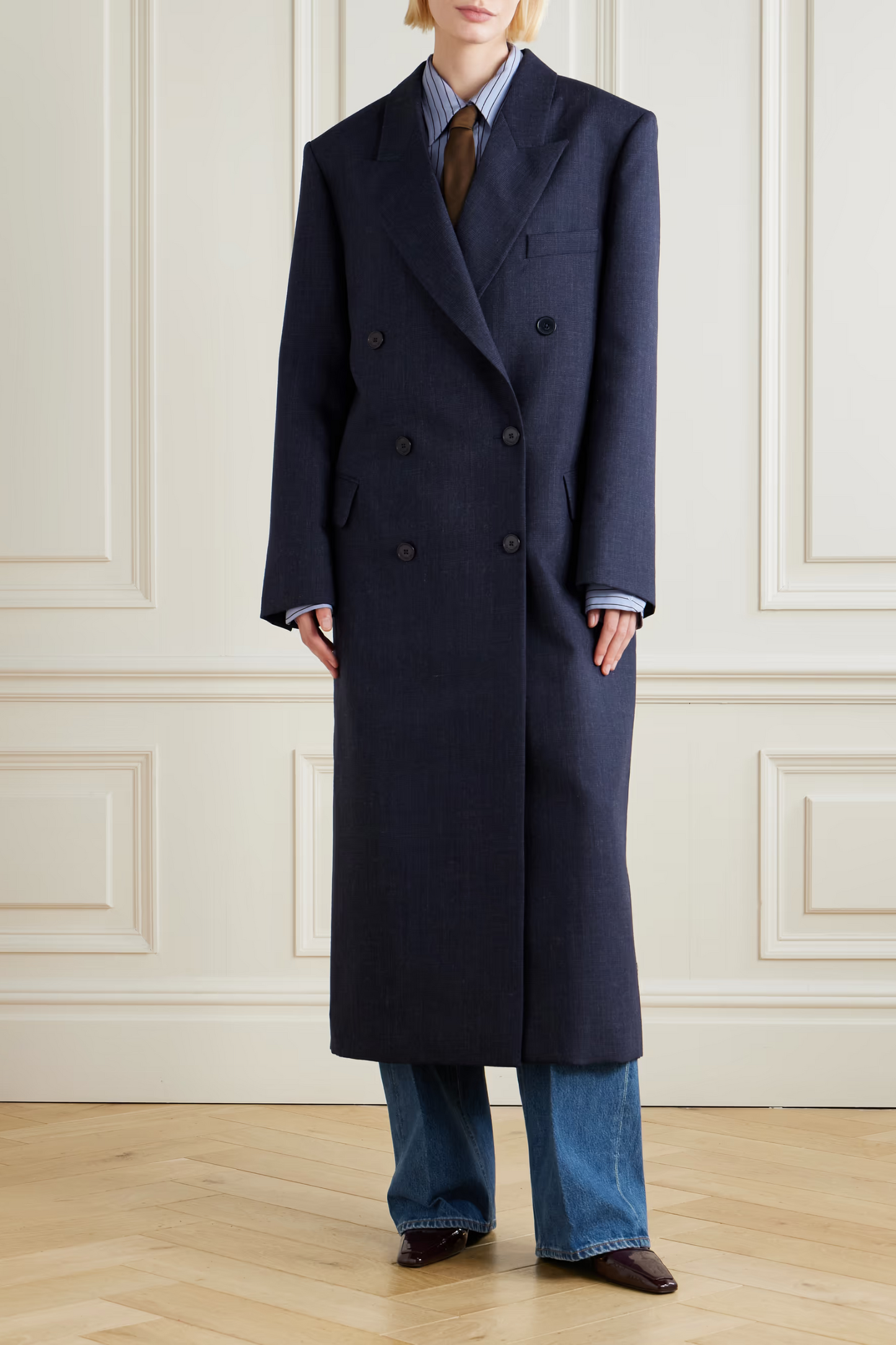 Jane Double-breasted Checked Wool Coat
