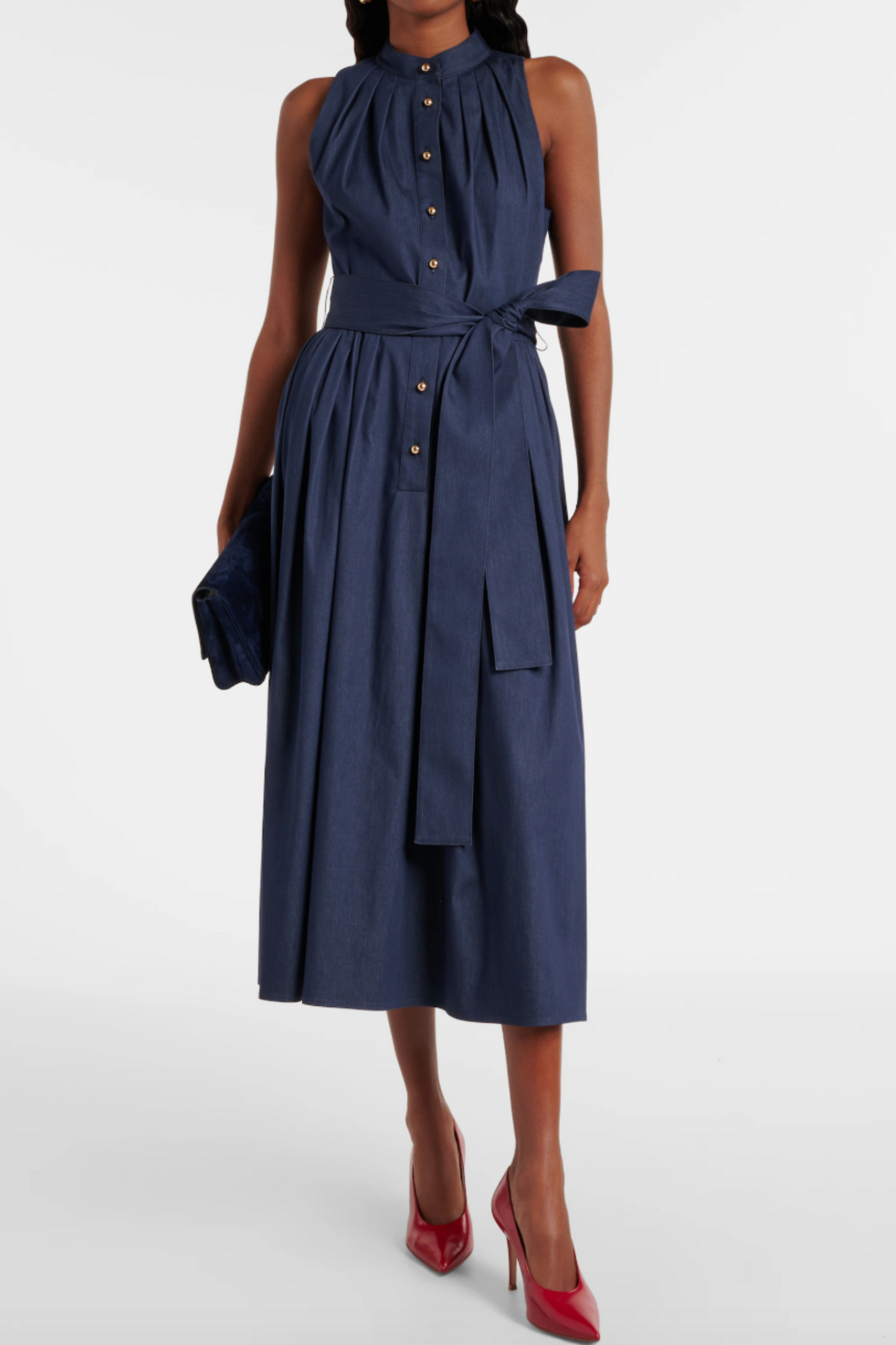 Gathered Cotton-Blend Midi Dress