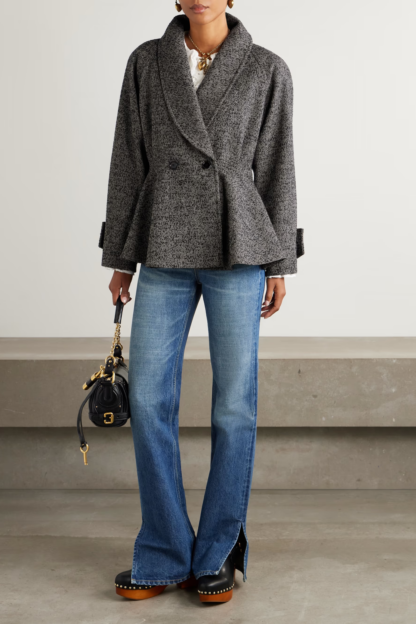Double-breasted Herringbone Wool-blend Blazer