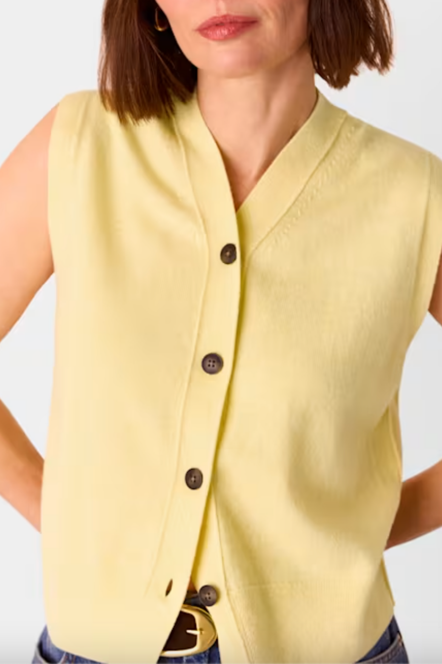 Yellow Wool V Neck Button Front Tank