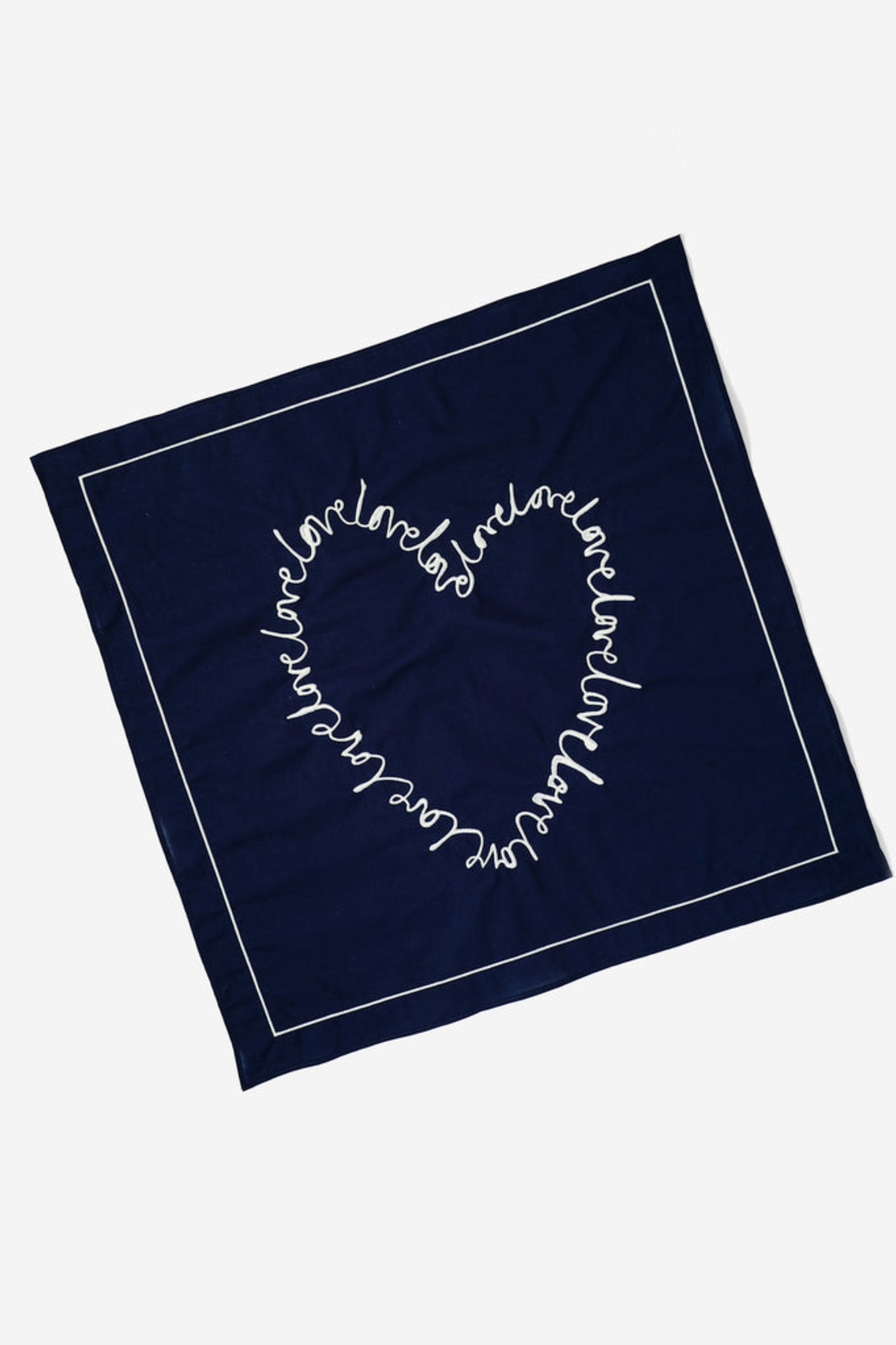 Navy Cotton Heart Embroidered Square Scarf