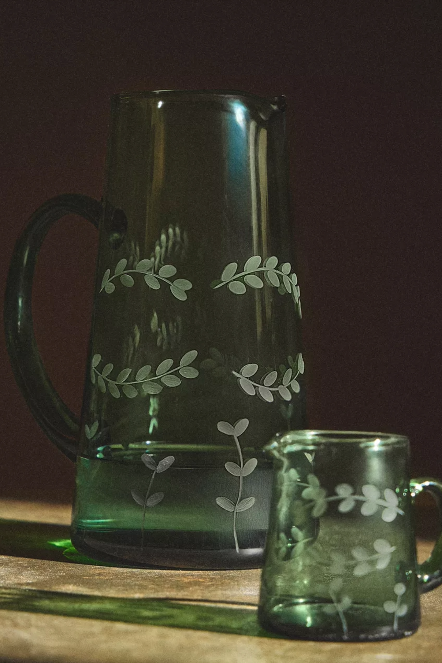 Glass Christmas Leaf Jug