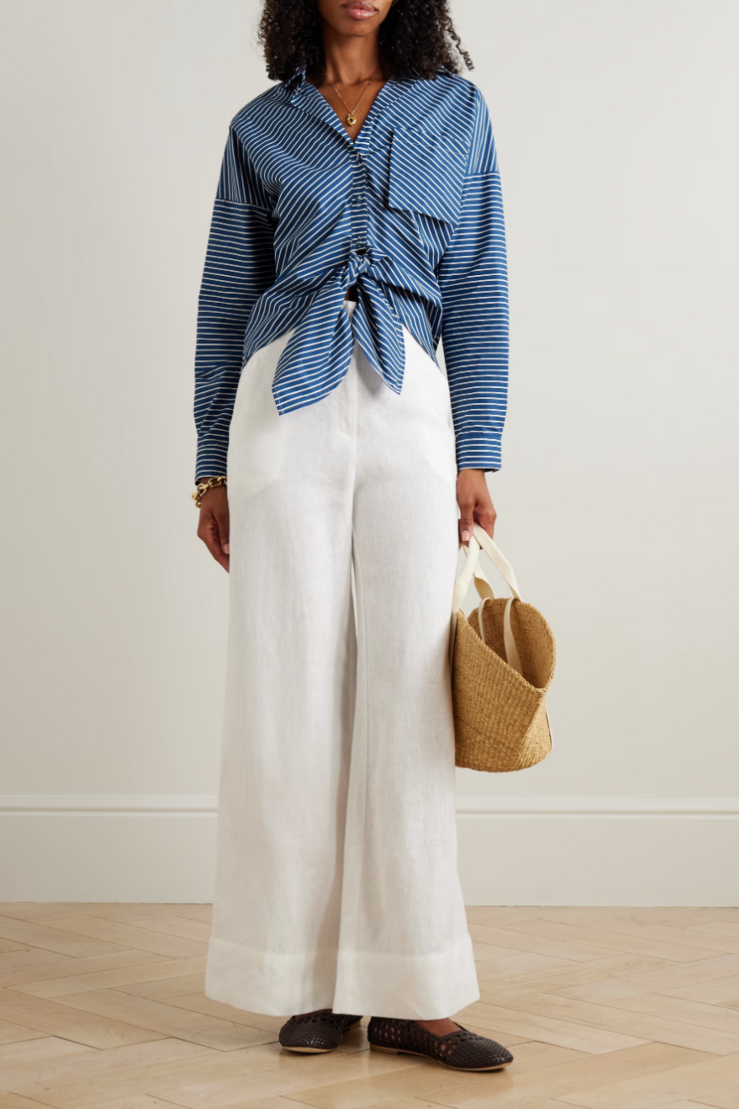 Ilusion Tie-Detailed Striped Cotton-Voile Shirt