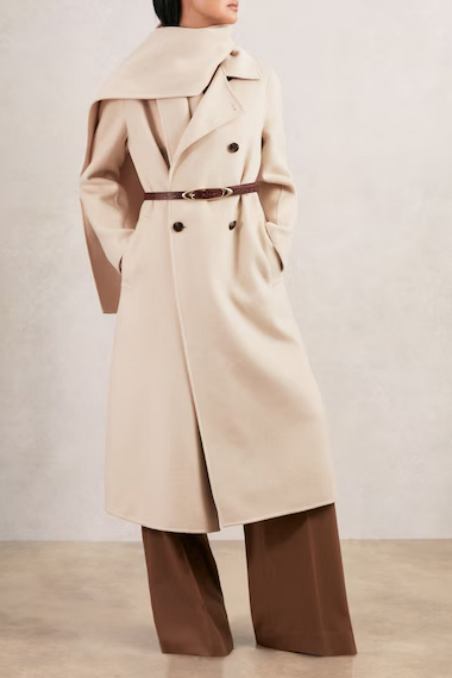 Wool-Blend Scarf Blindseam Coat in Cream