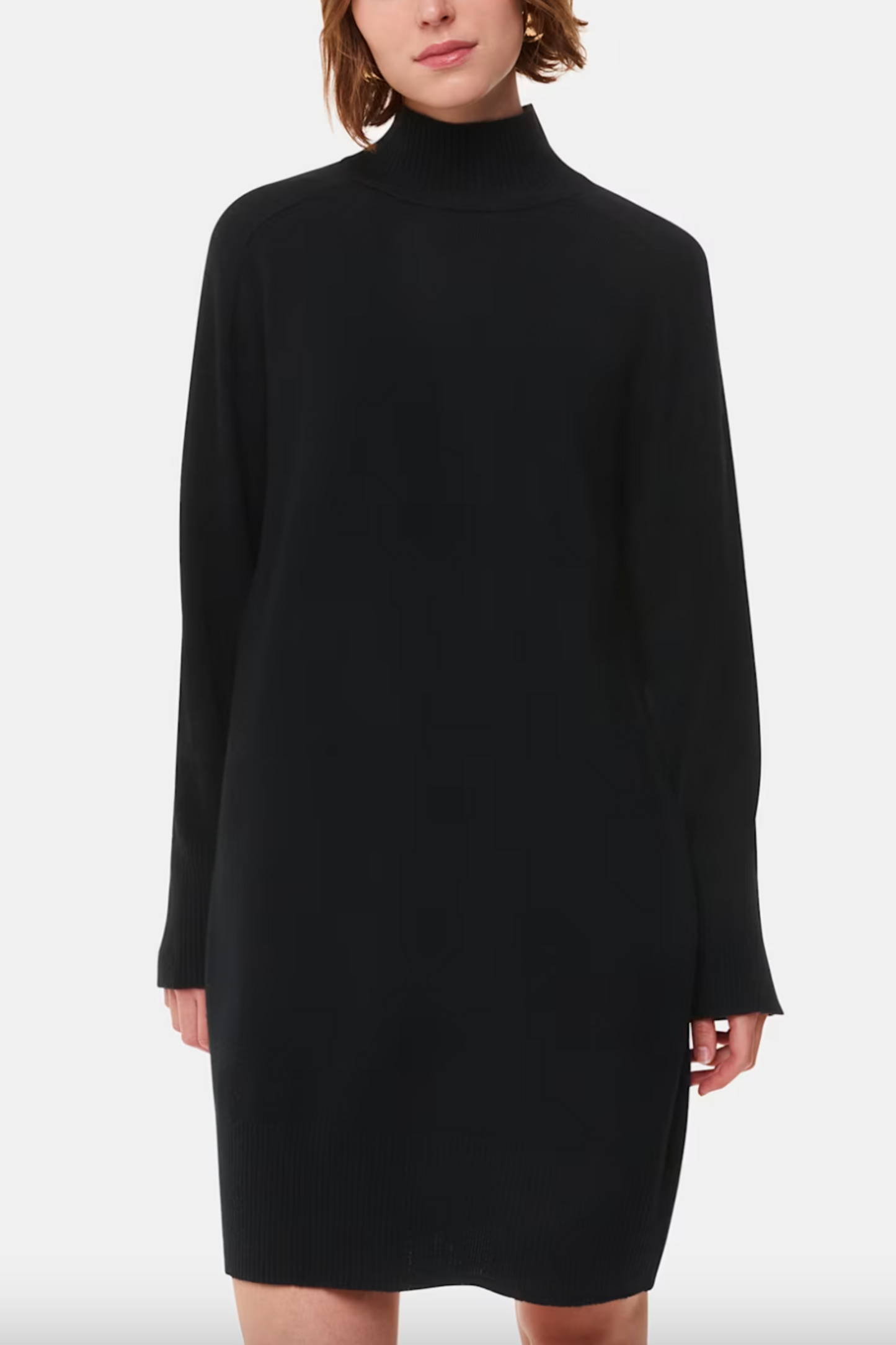 Black Cashmere Funnel Neck Dress