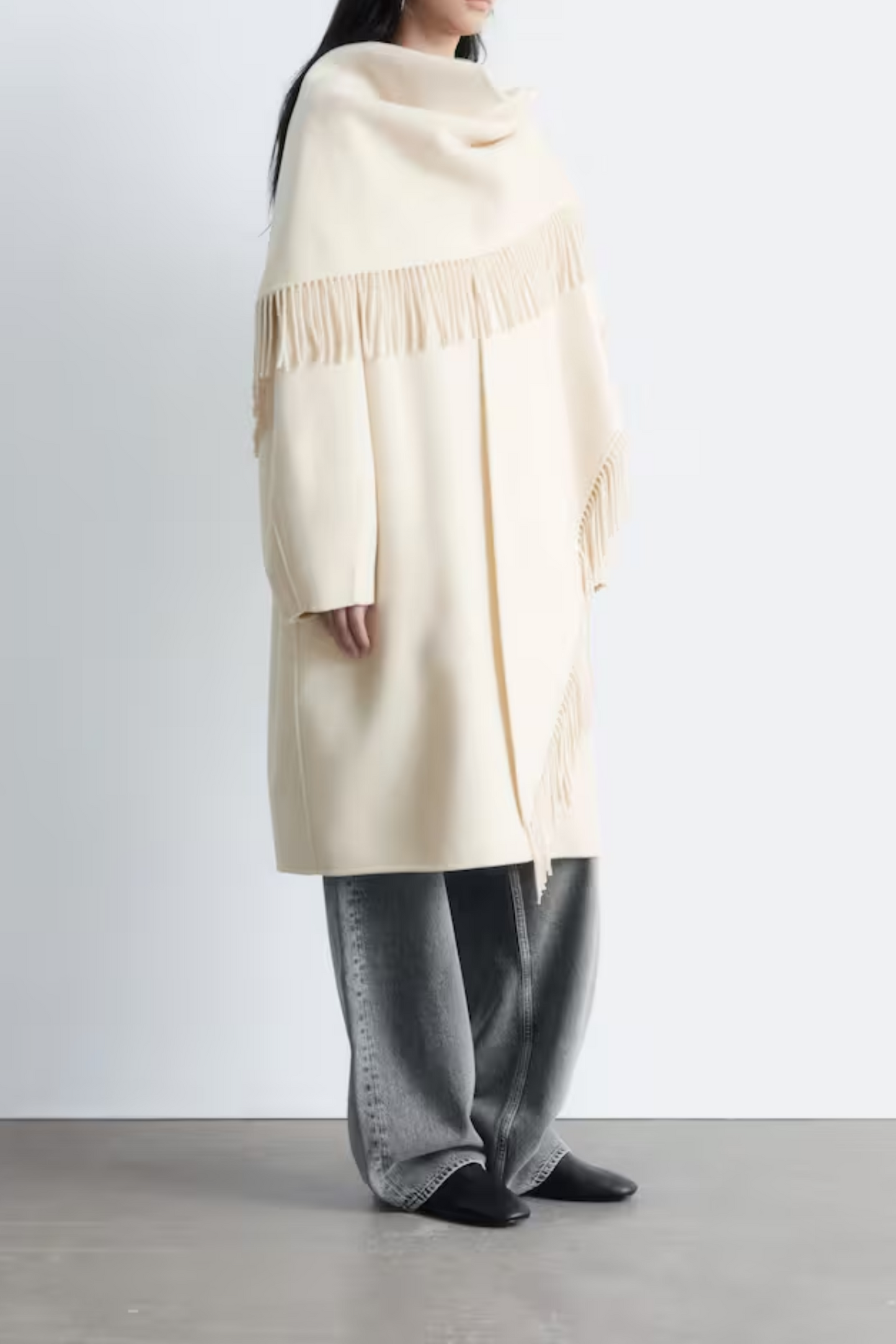 Fringed Shawl Wool Coat