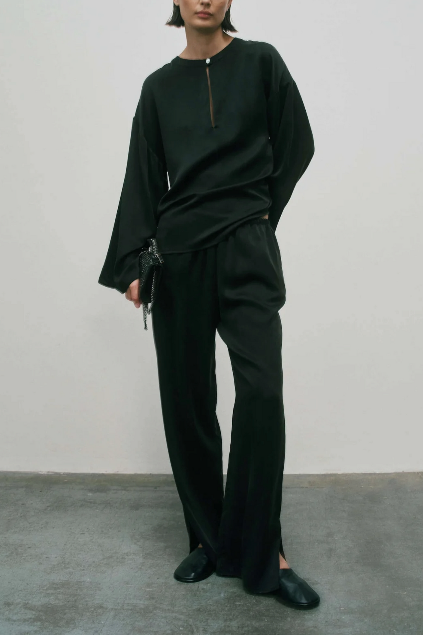 Lecco Top Black Silk Charmeuse and Loreto Trouser